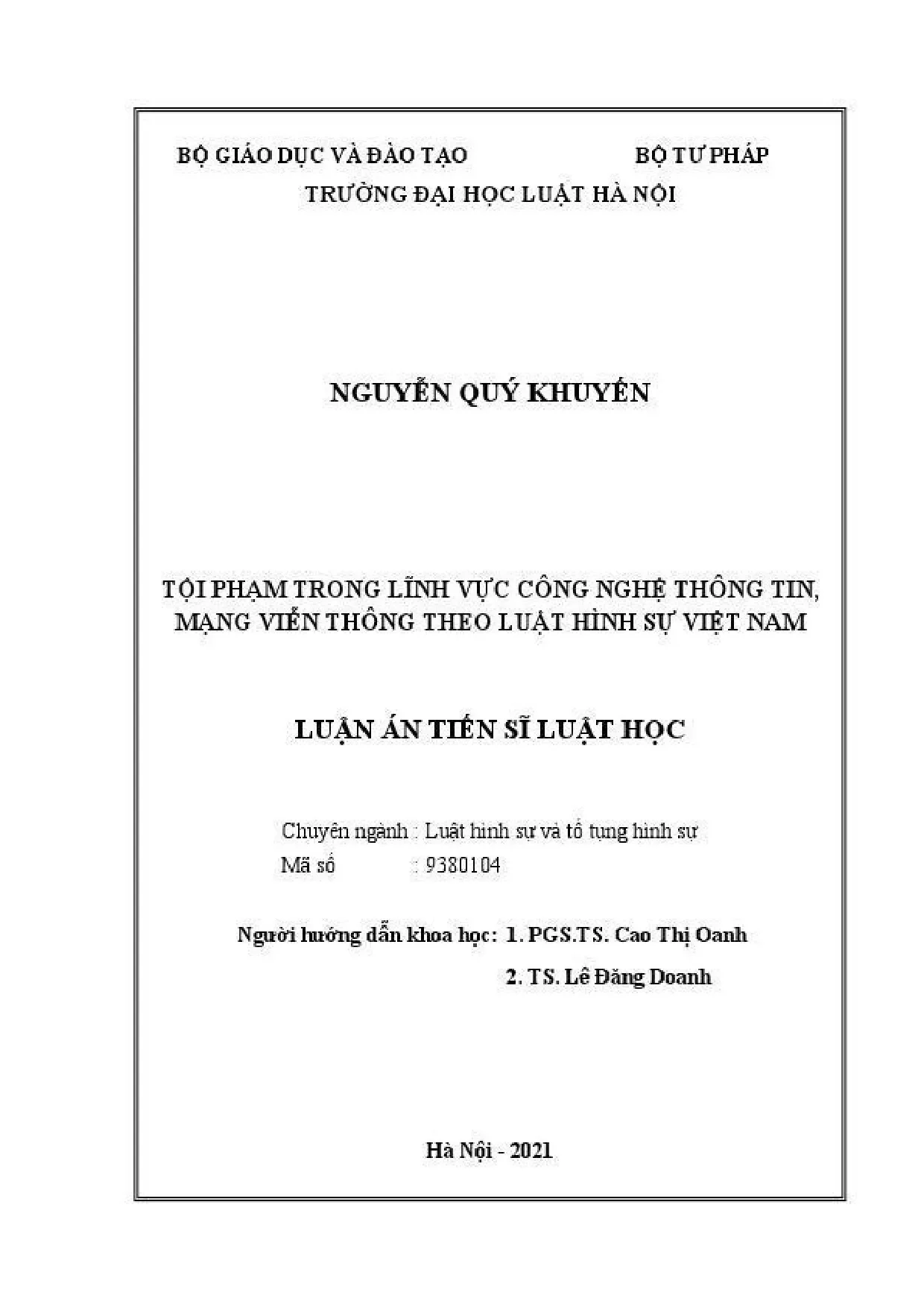 Tội phạm CNTT, MVT theo Luật Hình sự VN: Luận án TS Luật học