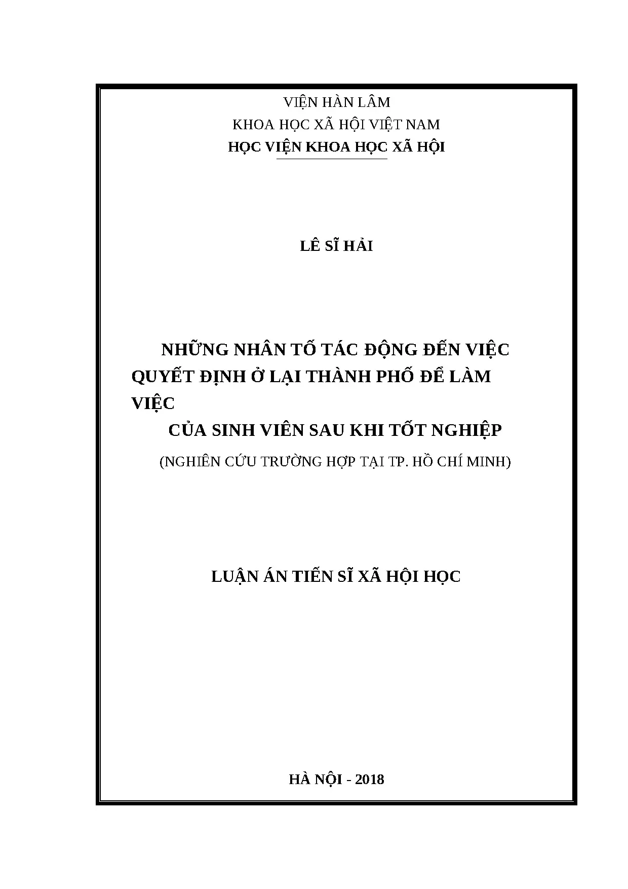 Nhân tố quyết định sinh viên ở lại TP.HCM làm việc sau tốt nghiệp
