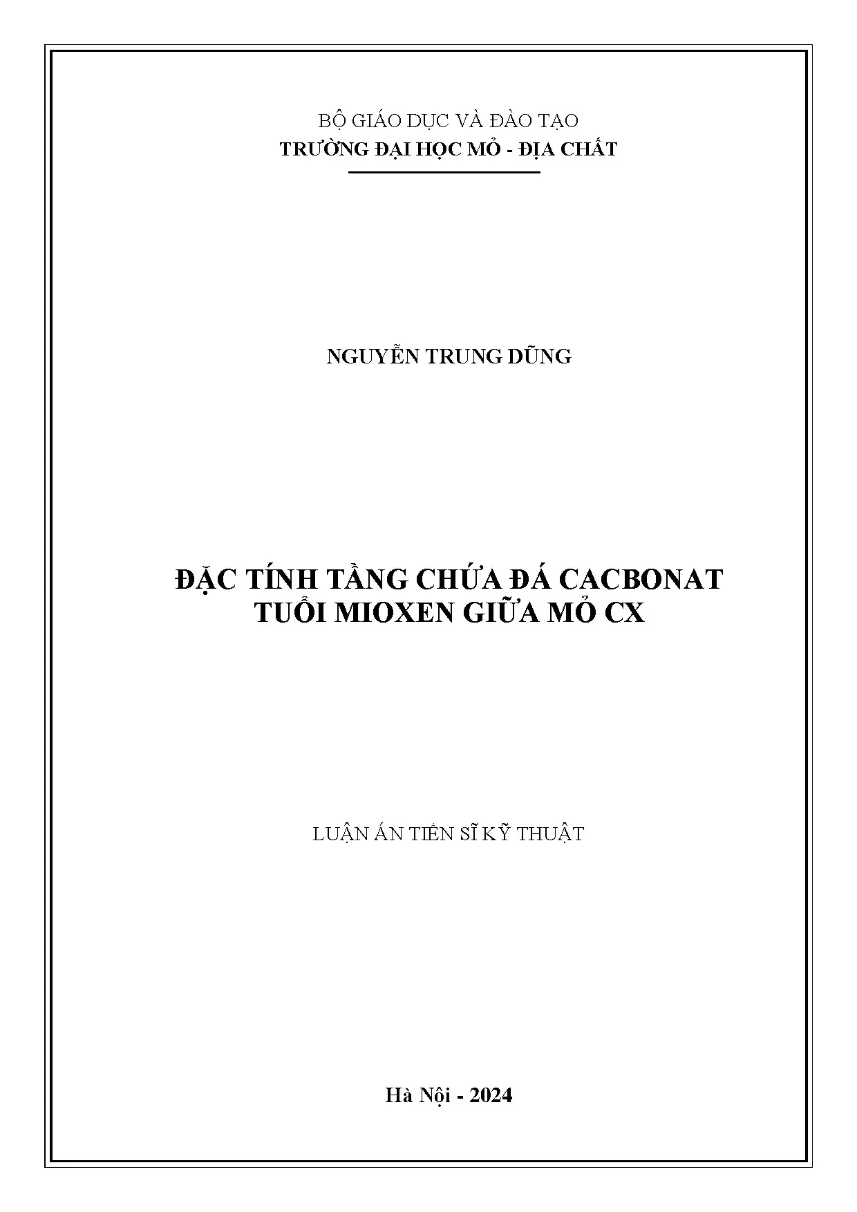 Đặc tính tầng chứa đá cacbonat tuổi Mioxen tại mỏ CX