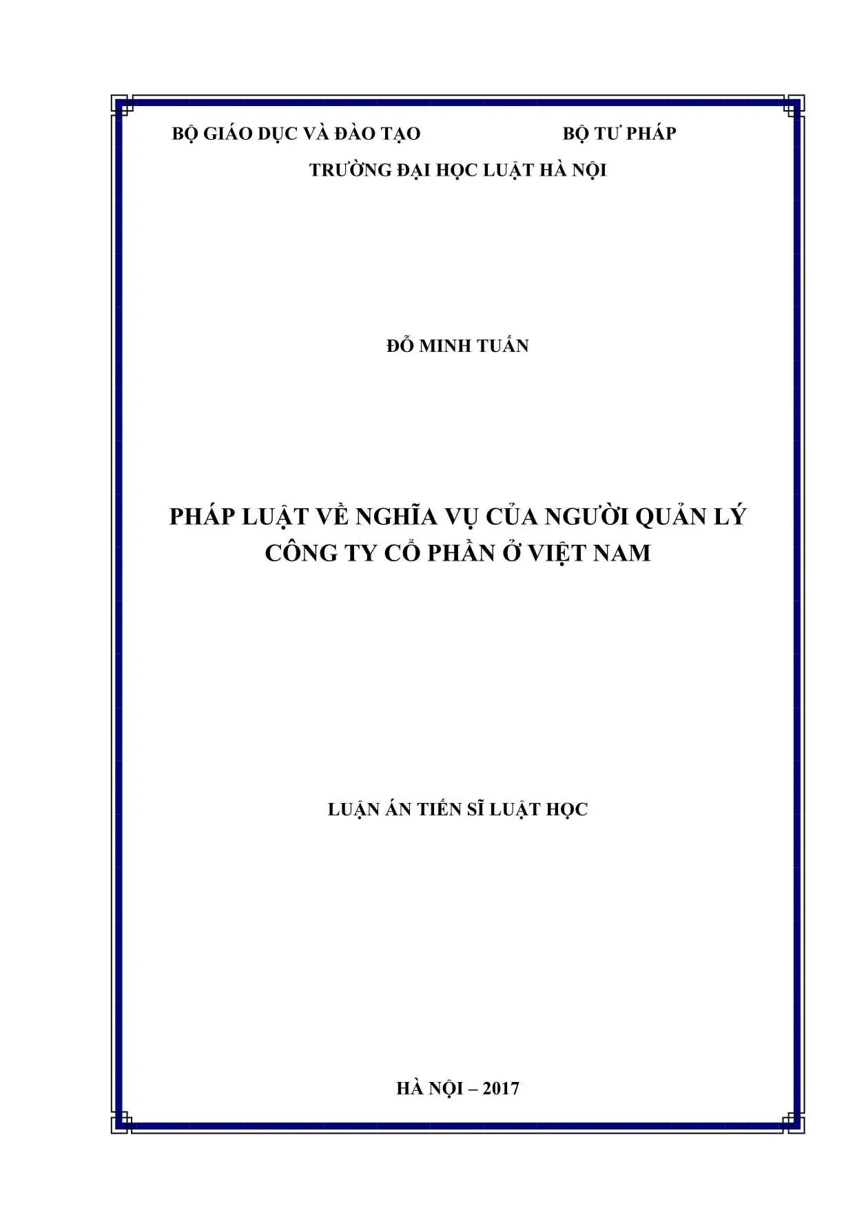 Pháp luật về nghĩa vụ người quản lý công ty cổ phần Việt Nam