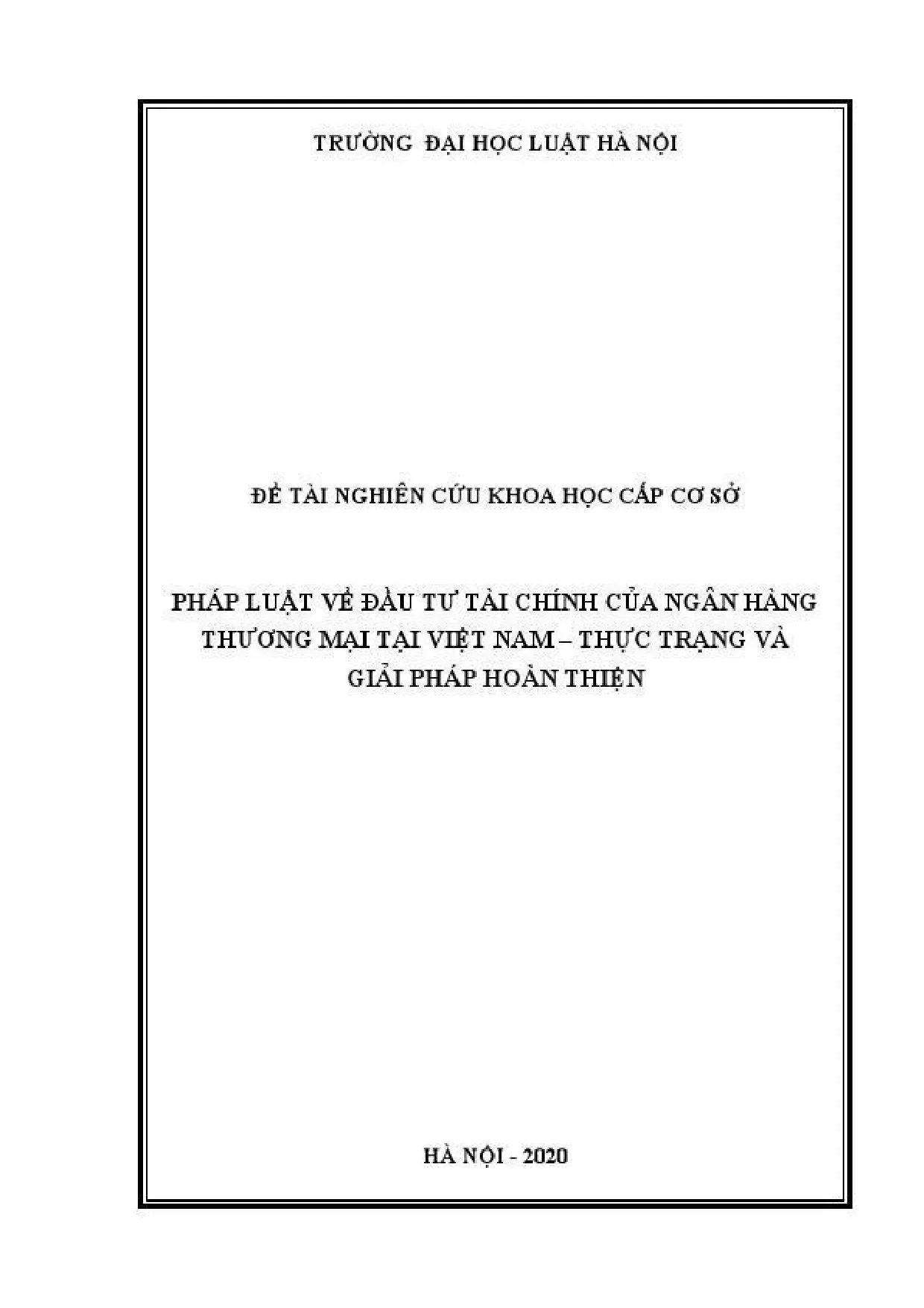 Pháp luật đầu tư tài chính NHTM Việt Nam: Thực trạng và giải pháp