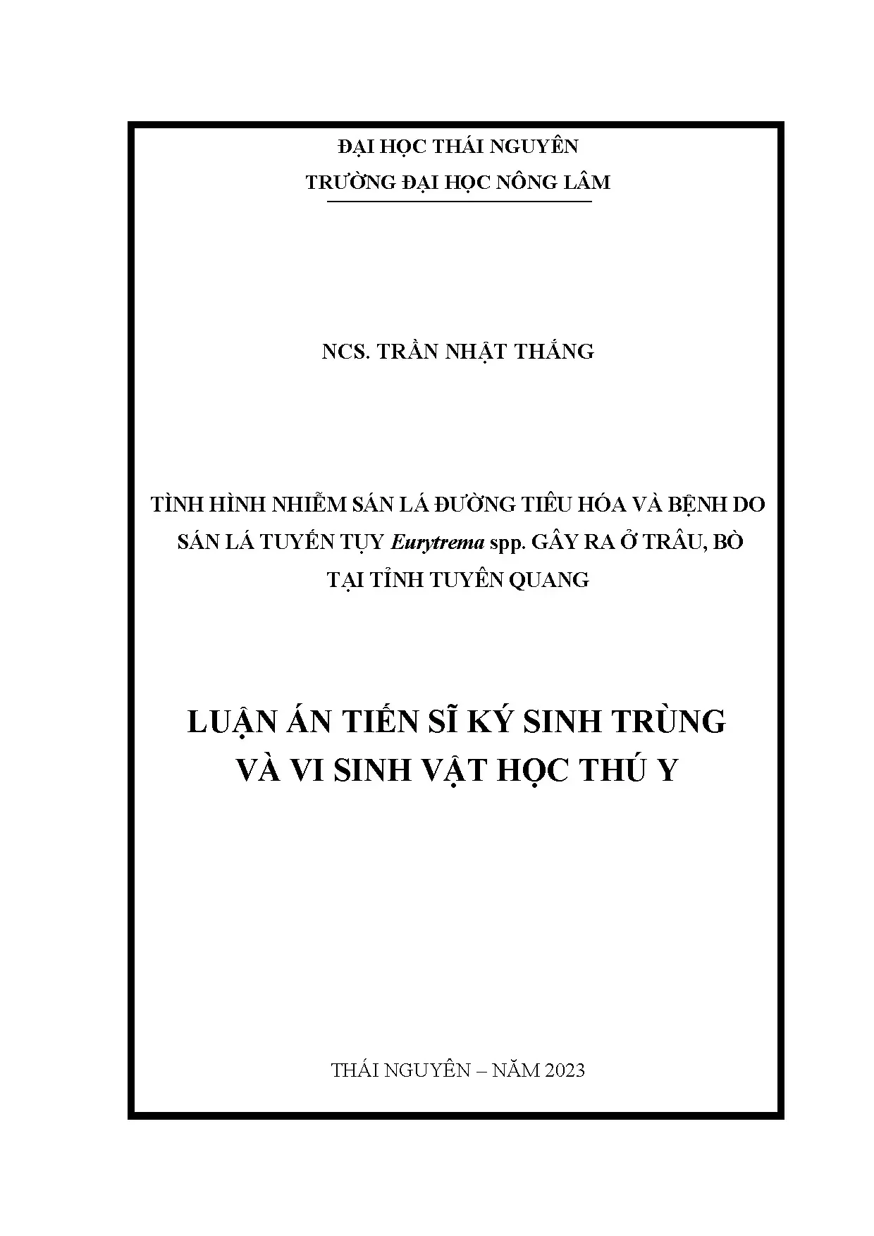 Sán lá tiêu hóa, tuyến tụy Eurytrema spp. ở trâu bò Tuyên Quang