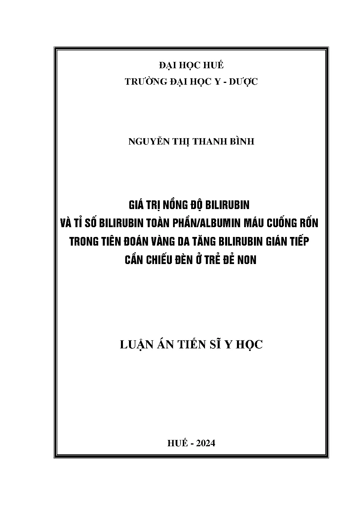 Tiên đoán vàng da tăng bilirubin gián tiếp trẻ đẻ non