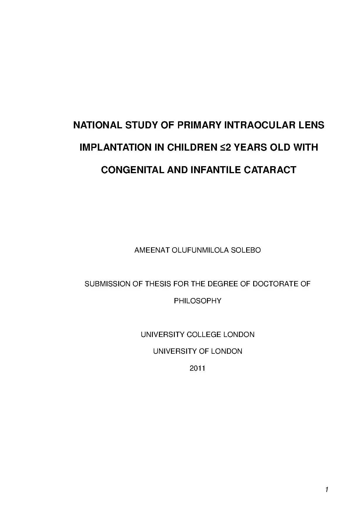 IOL Implantation in Young Children with Congenital Cataract