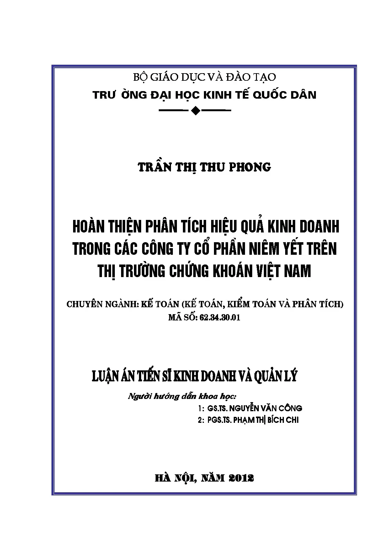 Hoàn thiện phân tích HQKD CTCP niêm yết trên TTCK Việt Nam