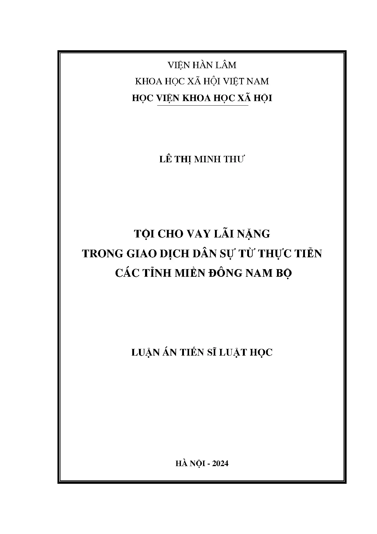 Nghiên cứu tội cho vay lãi nặng trong giao dịch dân sự tại miền Đông Nam Bộ