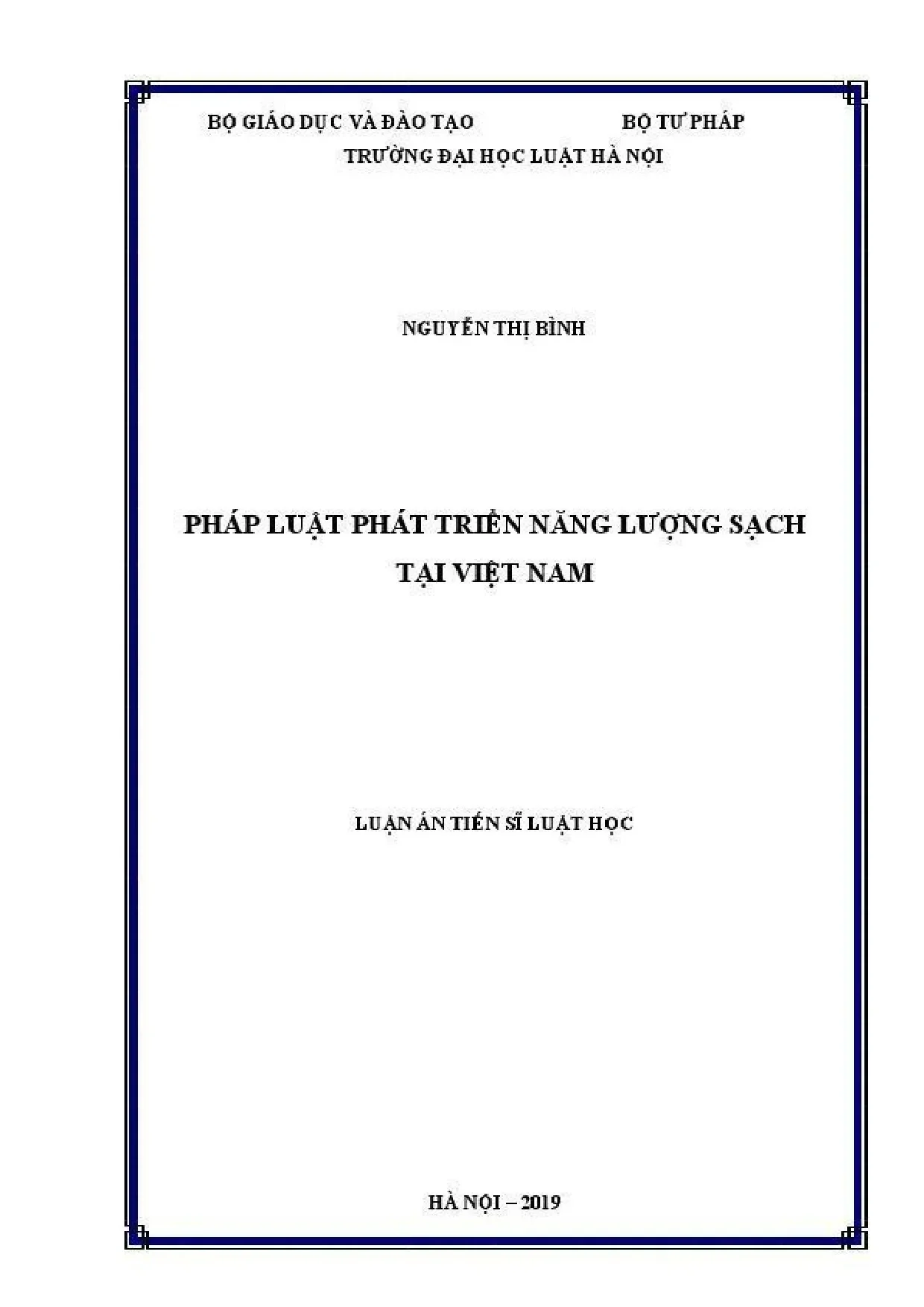 Luận án tiến sĩ: Pháp luật phát triển năng lượng sạch tại Việt Nam