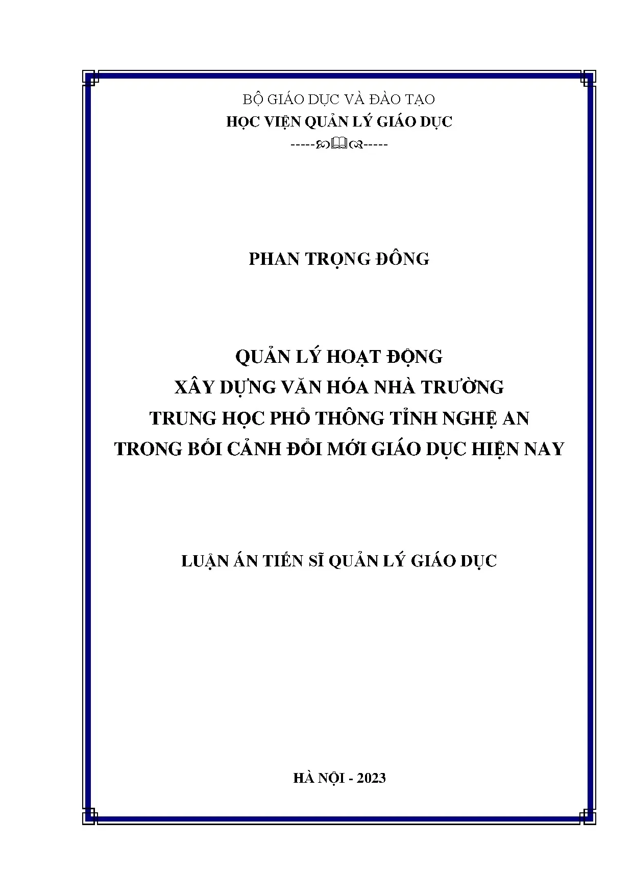 Quản lý văn hóa nhà trường THPT Nghệ An hiện nay