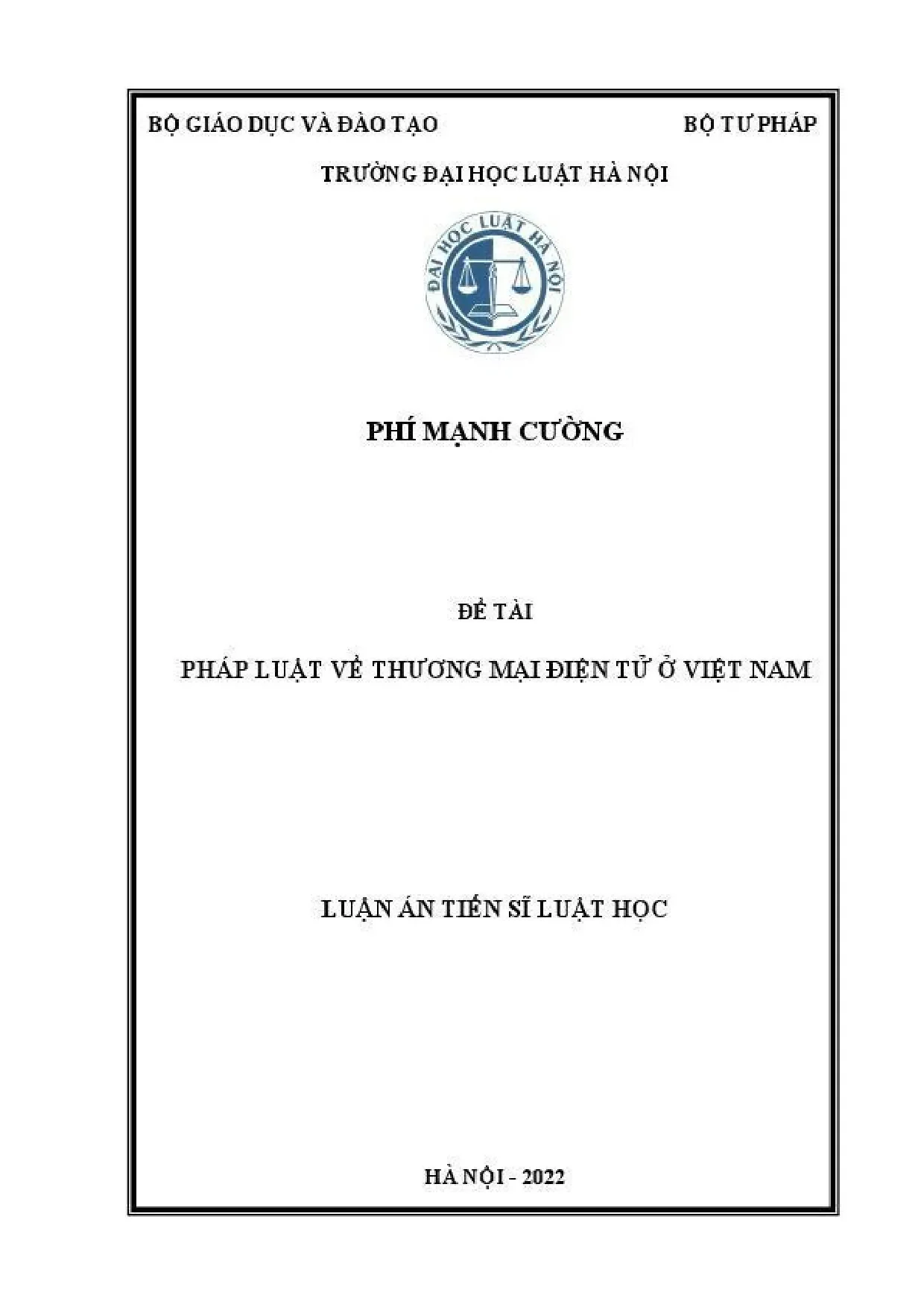 Pháp luật thương mại điện tử Việt Nam: Luận án Tiến sĩ