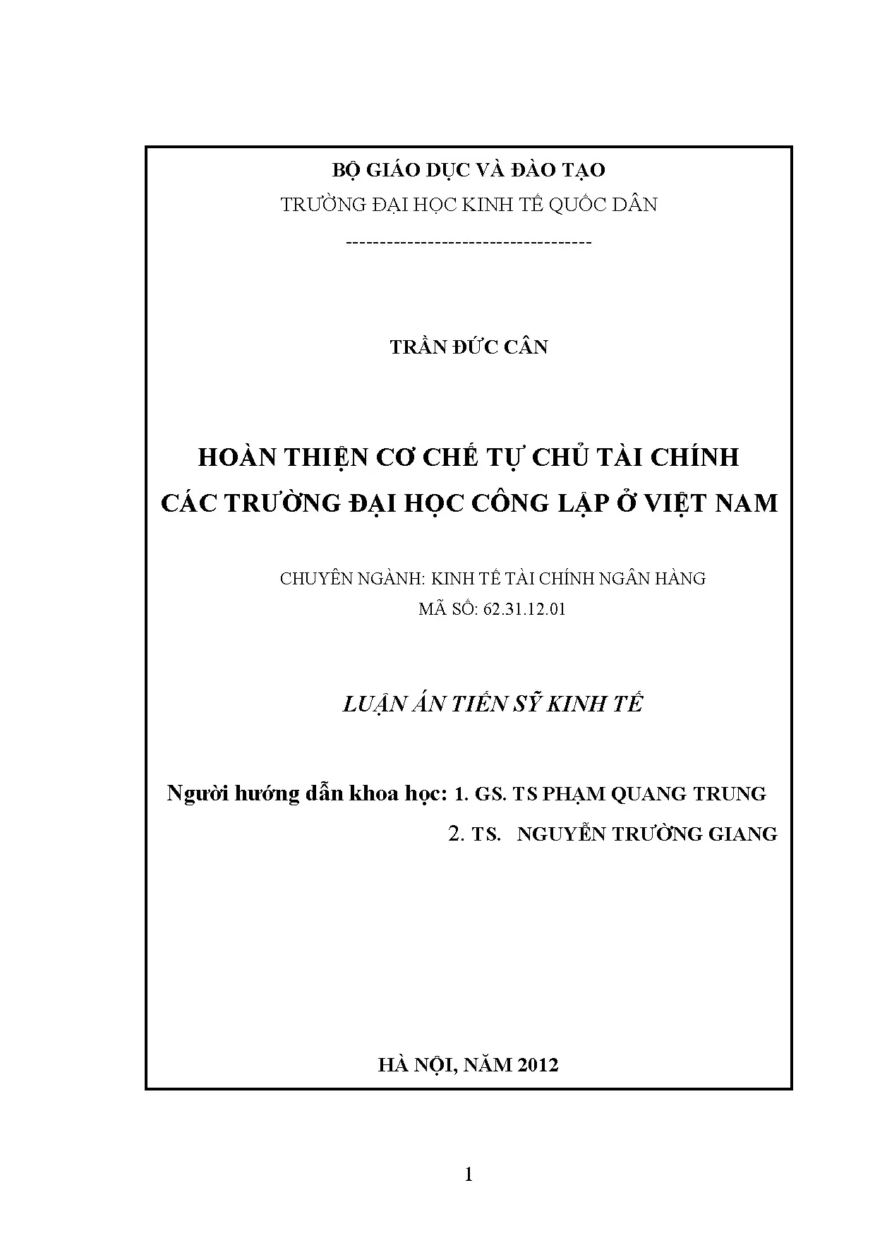 Hoàn thiện cơ chế tự chủ tài chính ĐH công lập Việt Nam