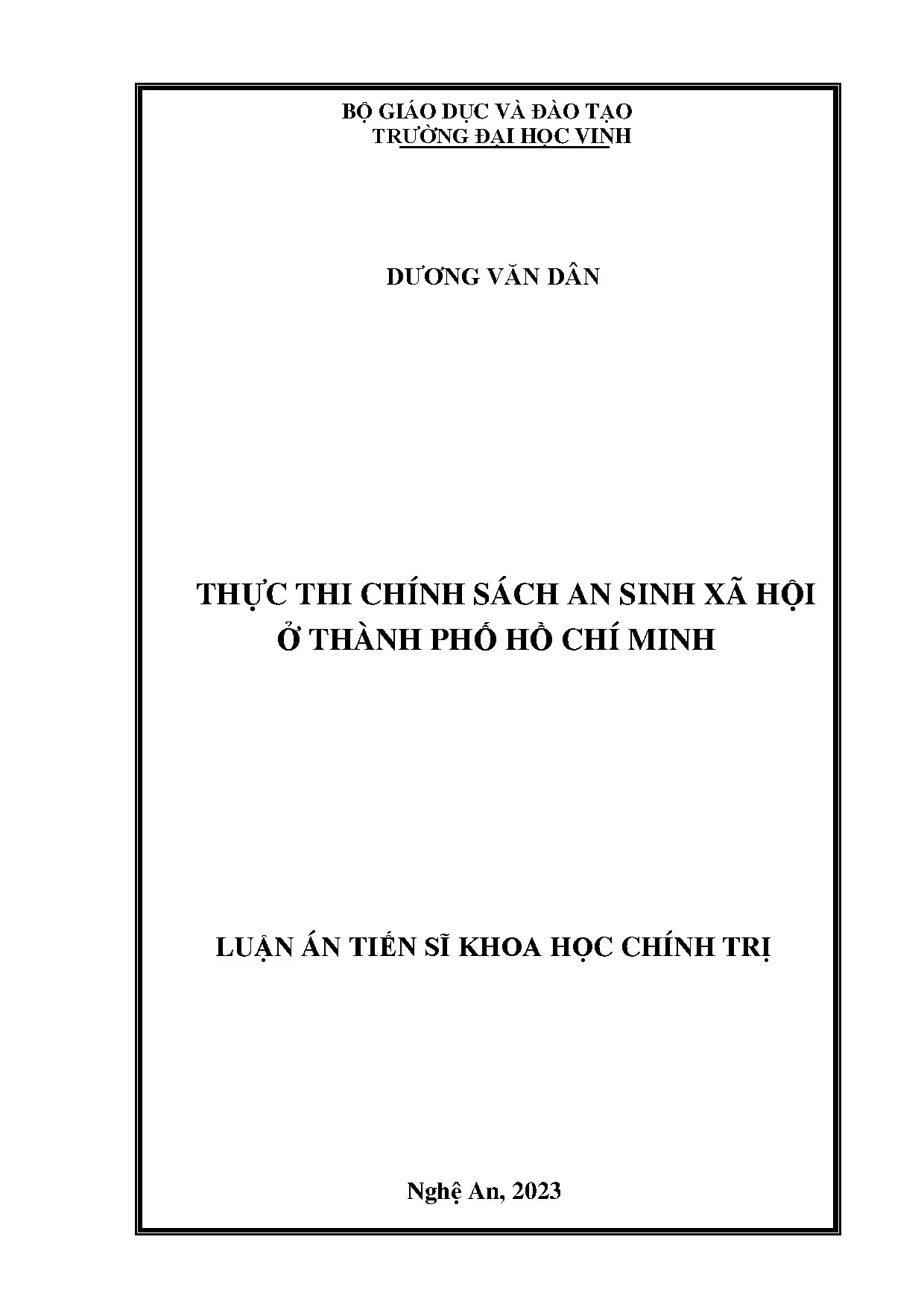 Thực thi Chính sách An sinh xã hội tại TP.HCM: Luận án TS
