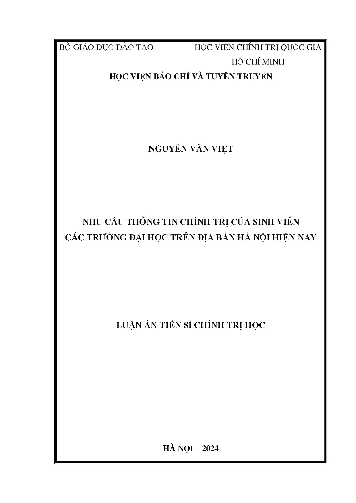 Nhu cầu thông tin chính trị sinh viên đại học Hà Nội
