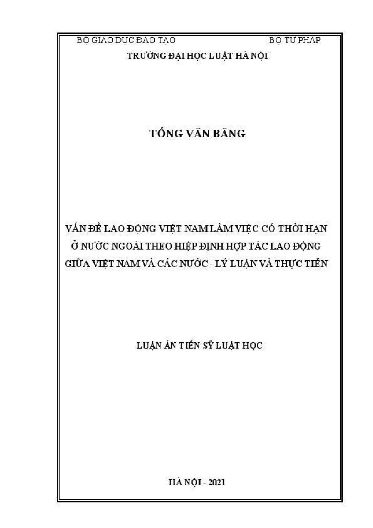 Luận án Luật học: Lao động VN ở nước ngoài theo hiệp định