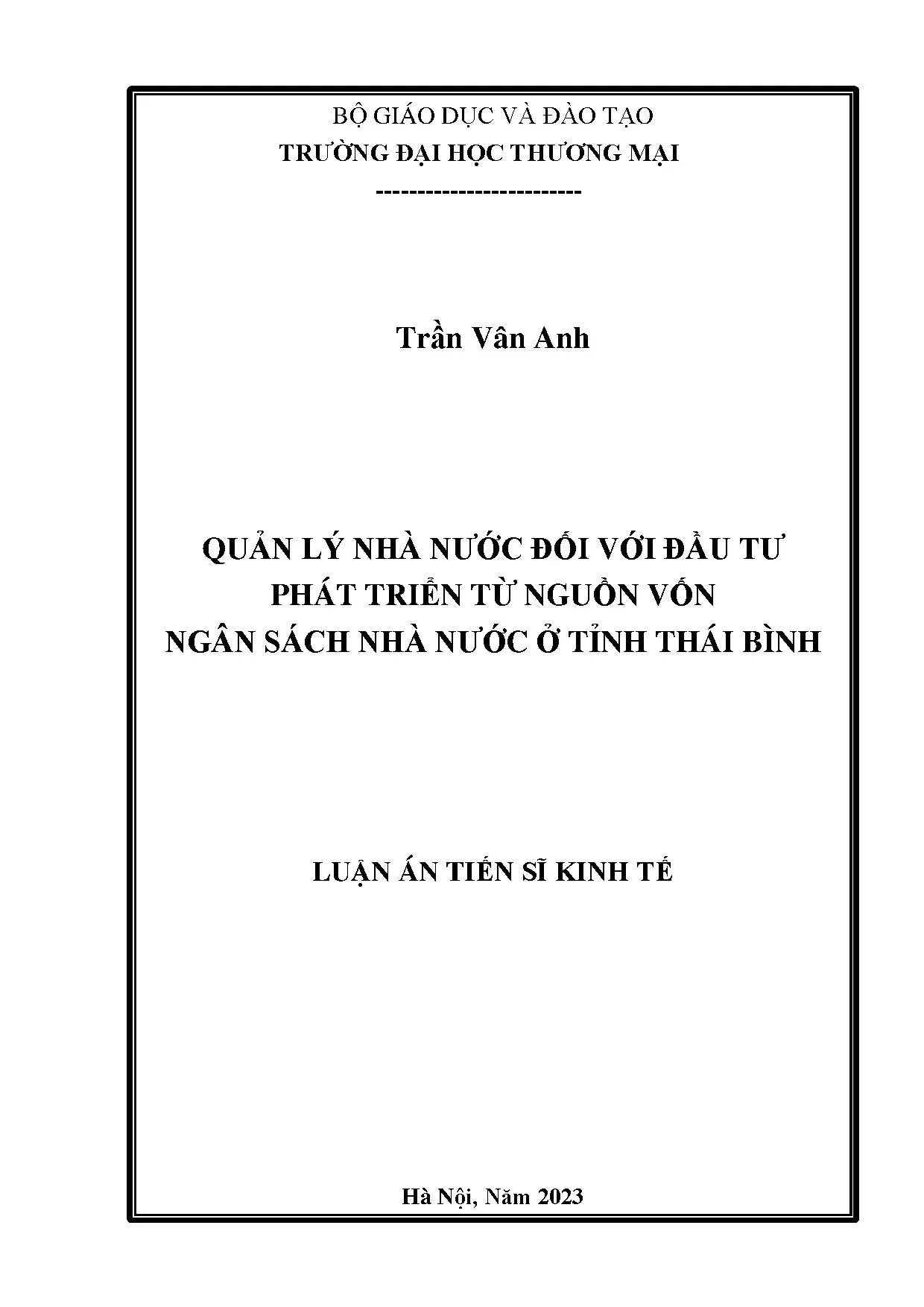 Quản lý NN đầu tư phát triển vốn ngân sách tại Thái Bình