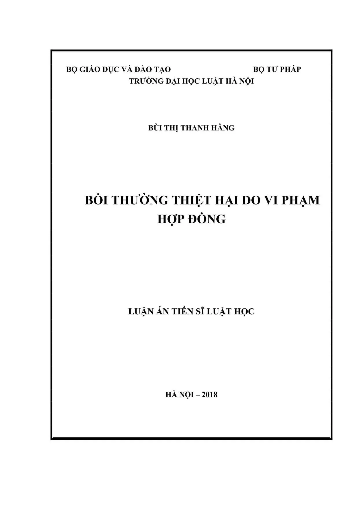 Bồi thường thiệt hại do vi phạm hợp đồng: Luận án luật học