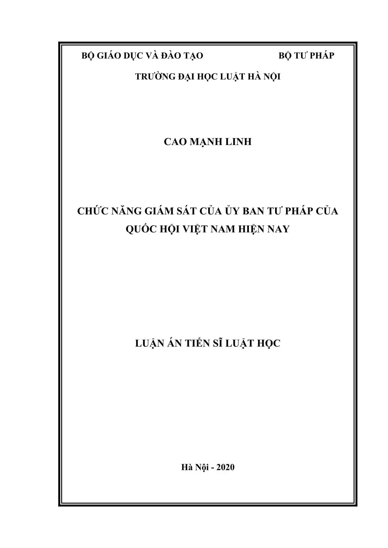 Chức năng giám sát Ủy ban Tư pháp Quốc hội Việt Nam hiện nay