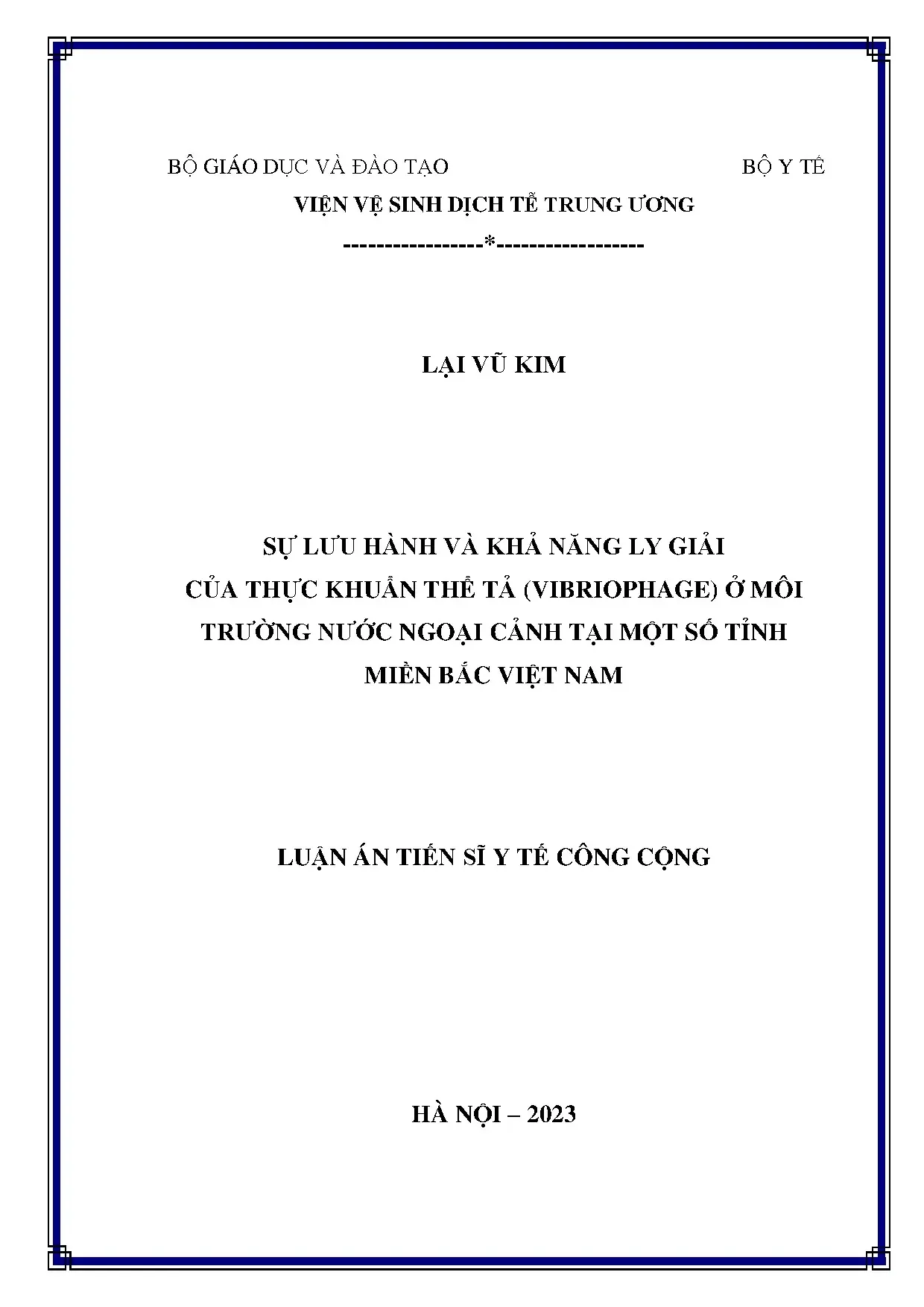 Lưu hành & ly giải vibriophage ở nước ngoại cảnh miền Bắc