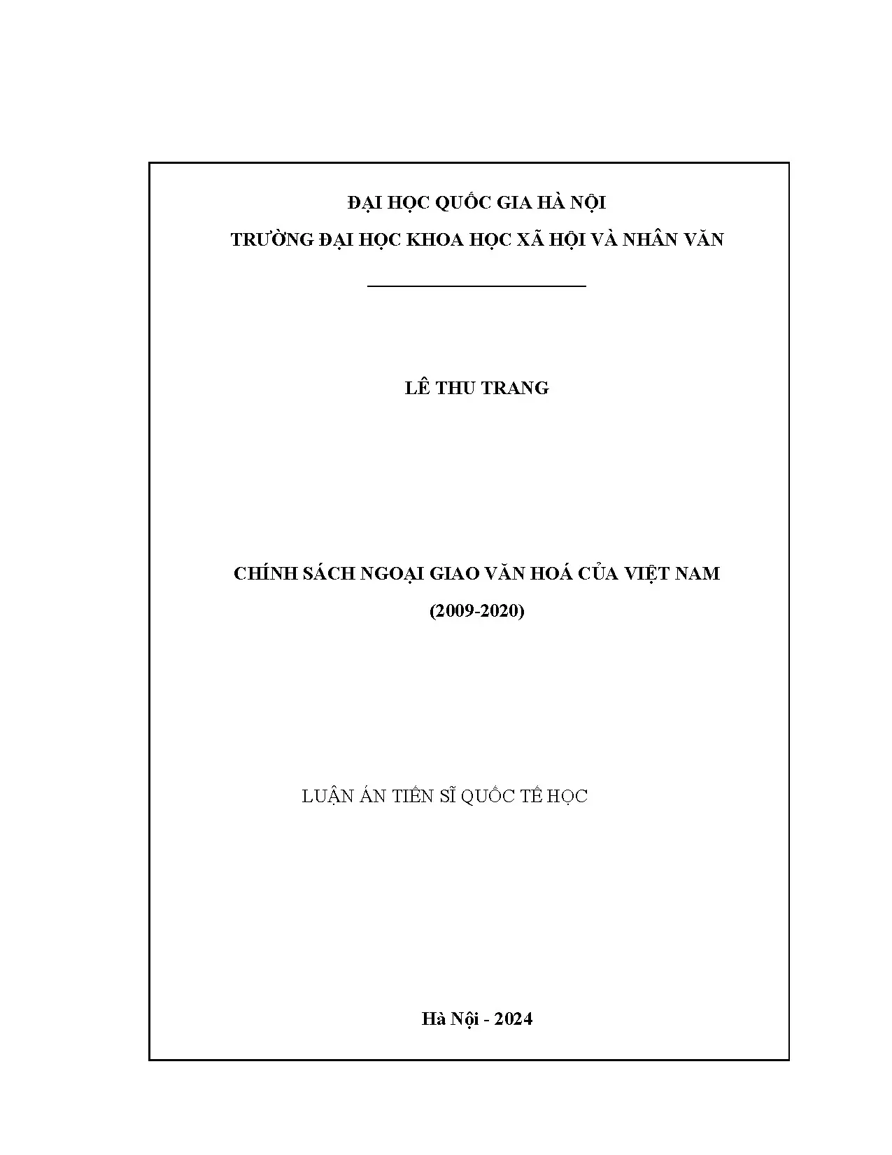 Chính sách ngoại giao văn hóa Việt Nam (2009-2020): Luận án TS
