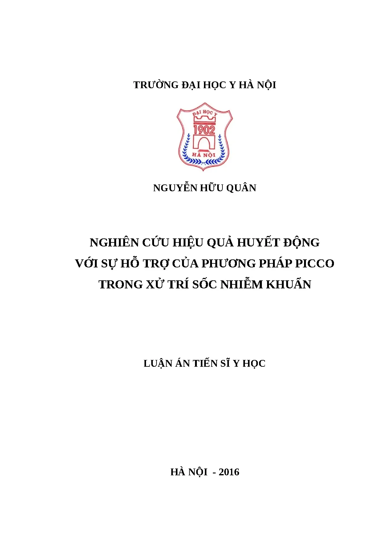 Nghiên cứu hiệu quả huyết động PICCO xử trí sốc nhiễm khuẩn