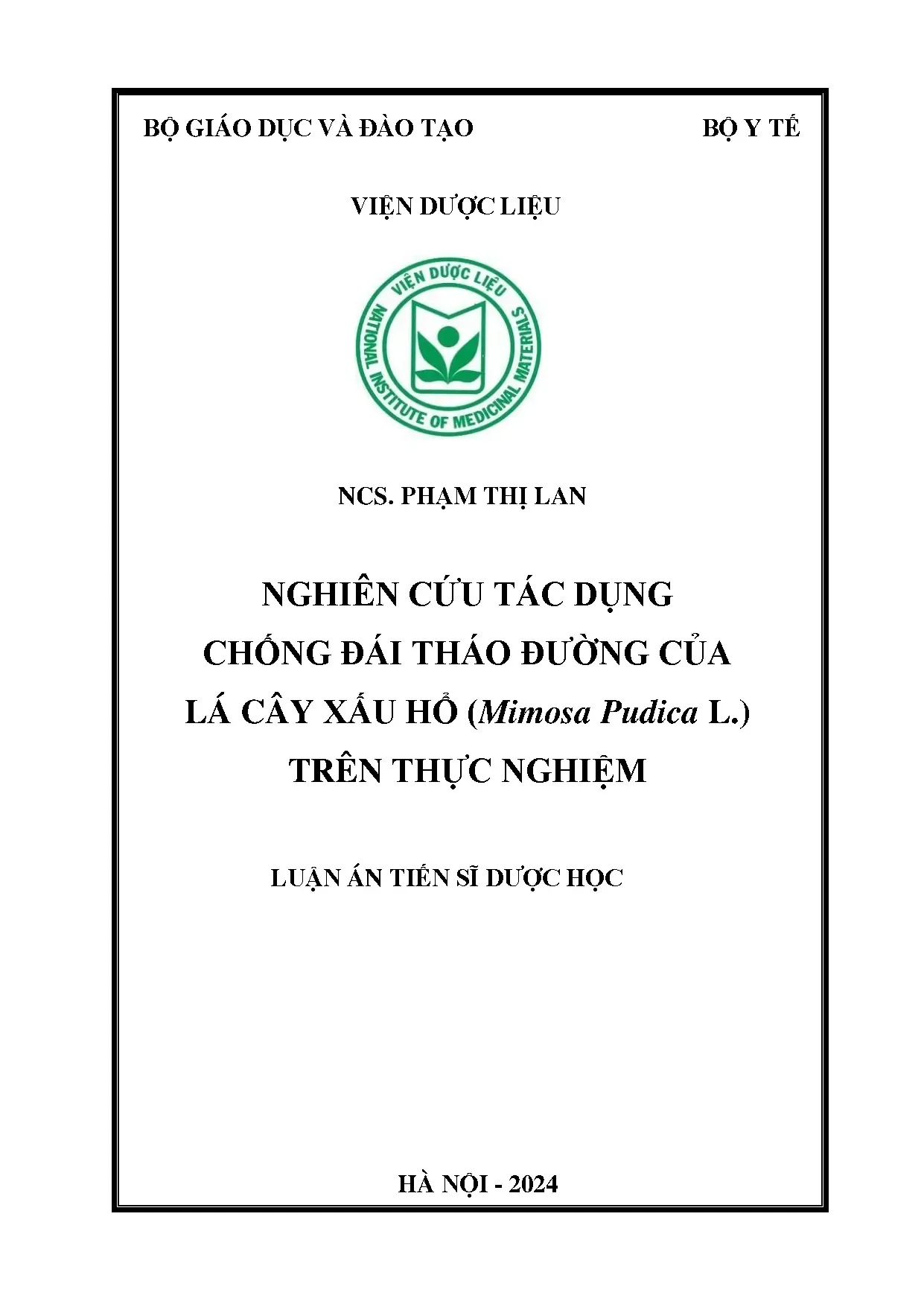 Tác dụng chống đái tháo đường của lá Mimosa Pudica L.