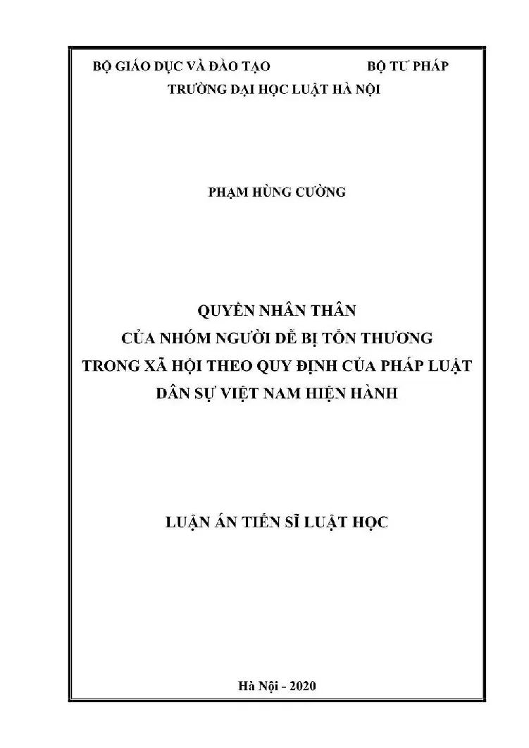 Luận án tiến sĩ luật học quyền nhân thân của nhóm người dễ b