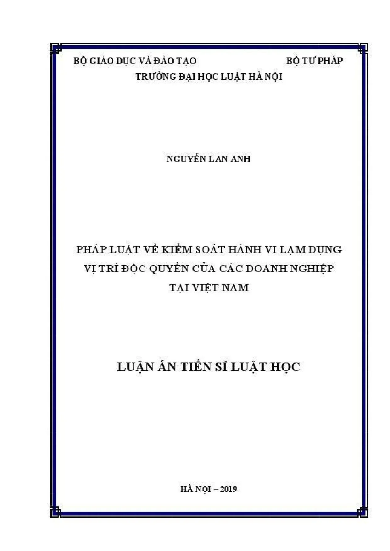 Luận án tiến sĩ luật học pháp luật về kiểm soát hành vi lạm