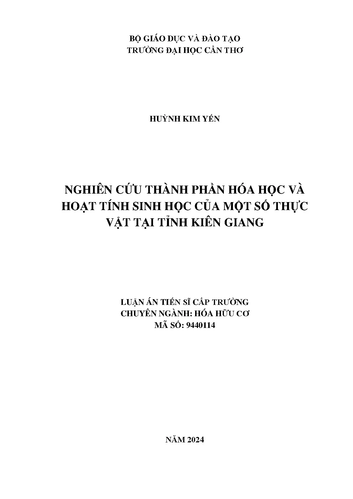 Nghiên cứu thành phần hóa học, hoạt tính sinh học thực vật Kiên Giang