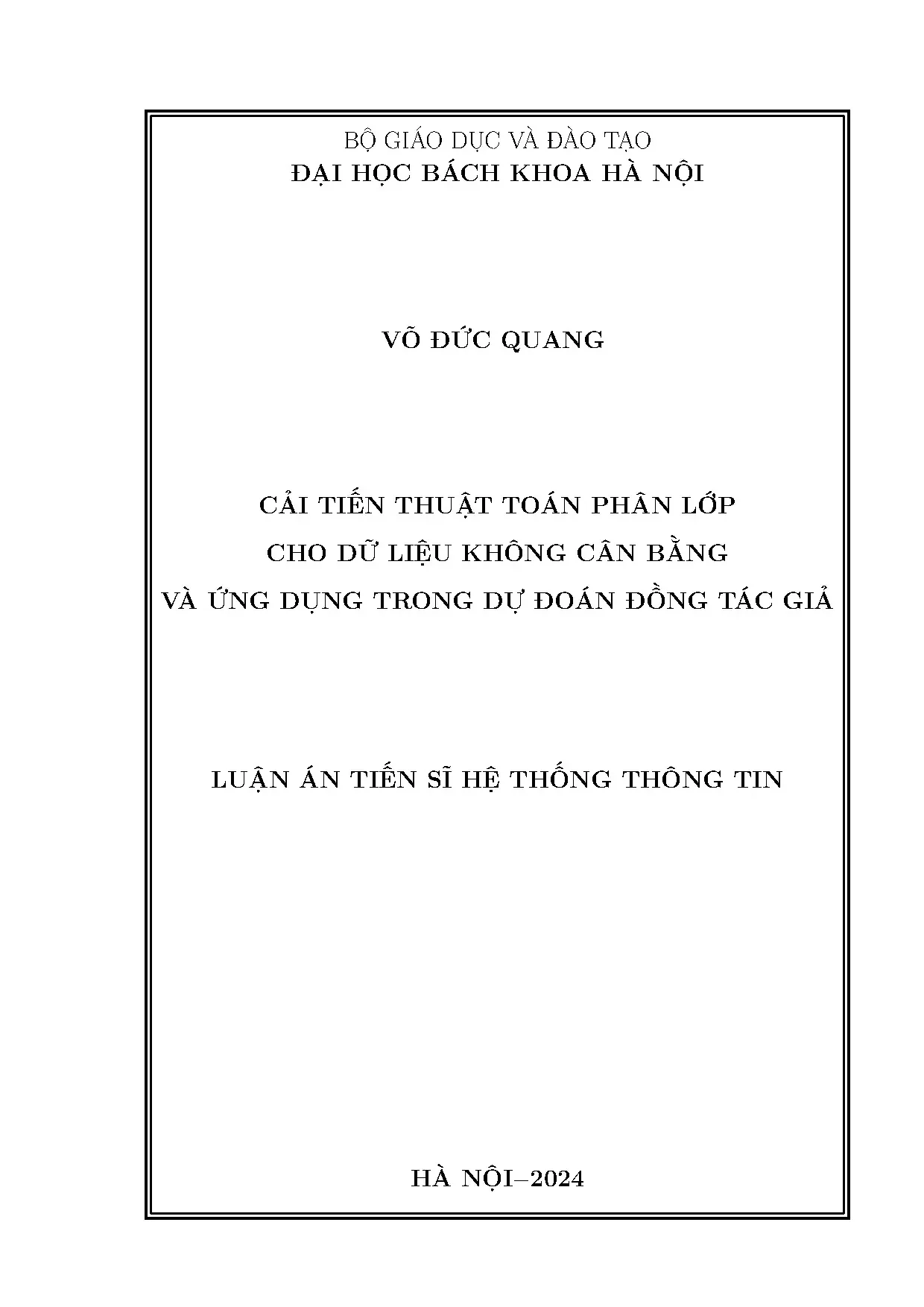 Cải tiến phân lớp dữ liệu không cân bằng và dự đoán đồng tác giả