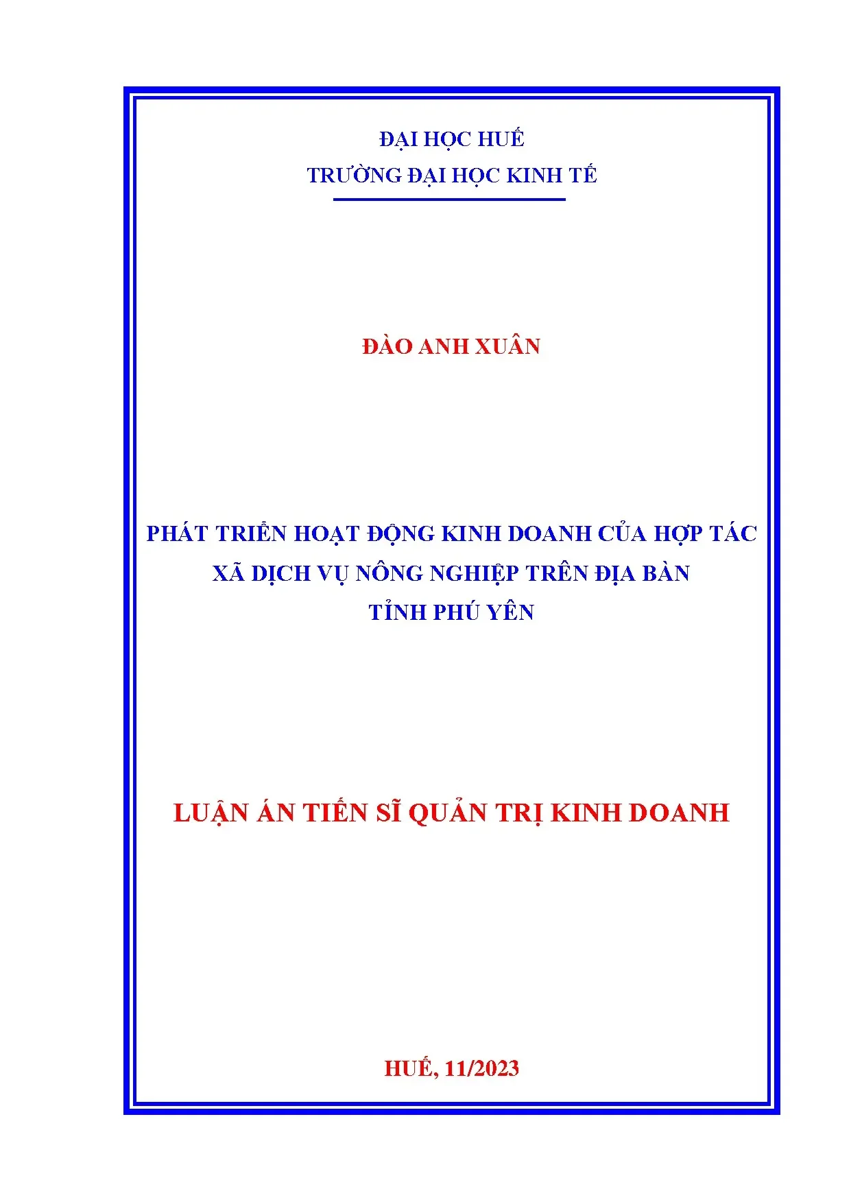 Phát triển HĐKD HTXDVNN trên địa bàn tỉnh Phú Yên