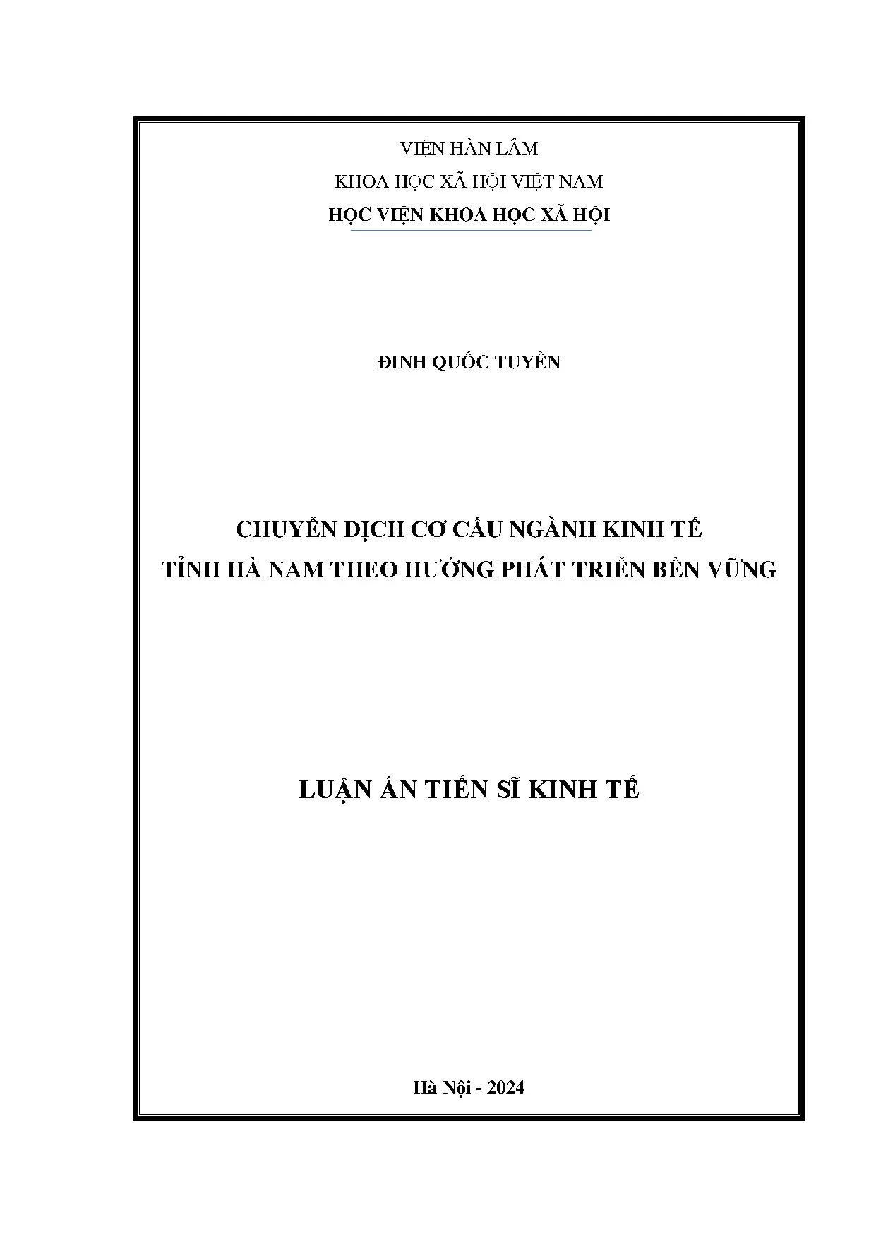 Chuyển dịch cơ cấu kinh tế Hà Nam theo hướng phát triển bền vững
