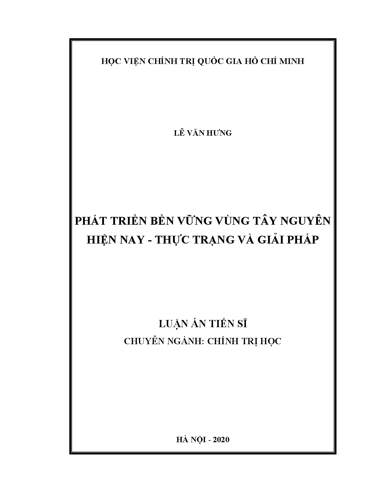 Luận án chính trị học: Phát triển bền vững Tây Nguyên - Thực trạng & Giải pháp