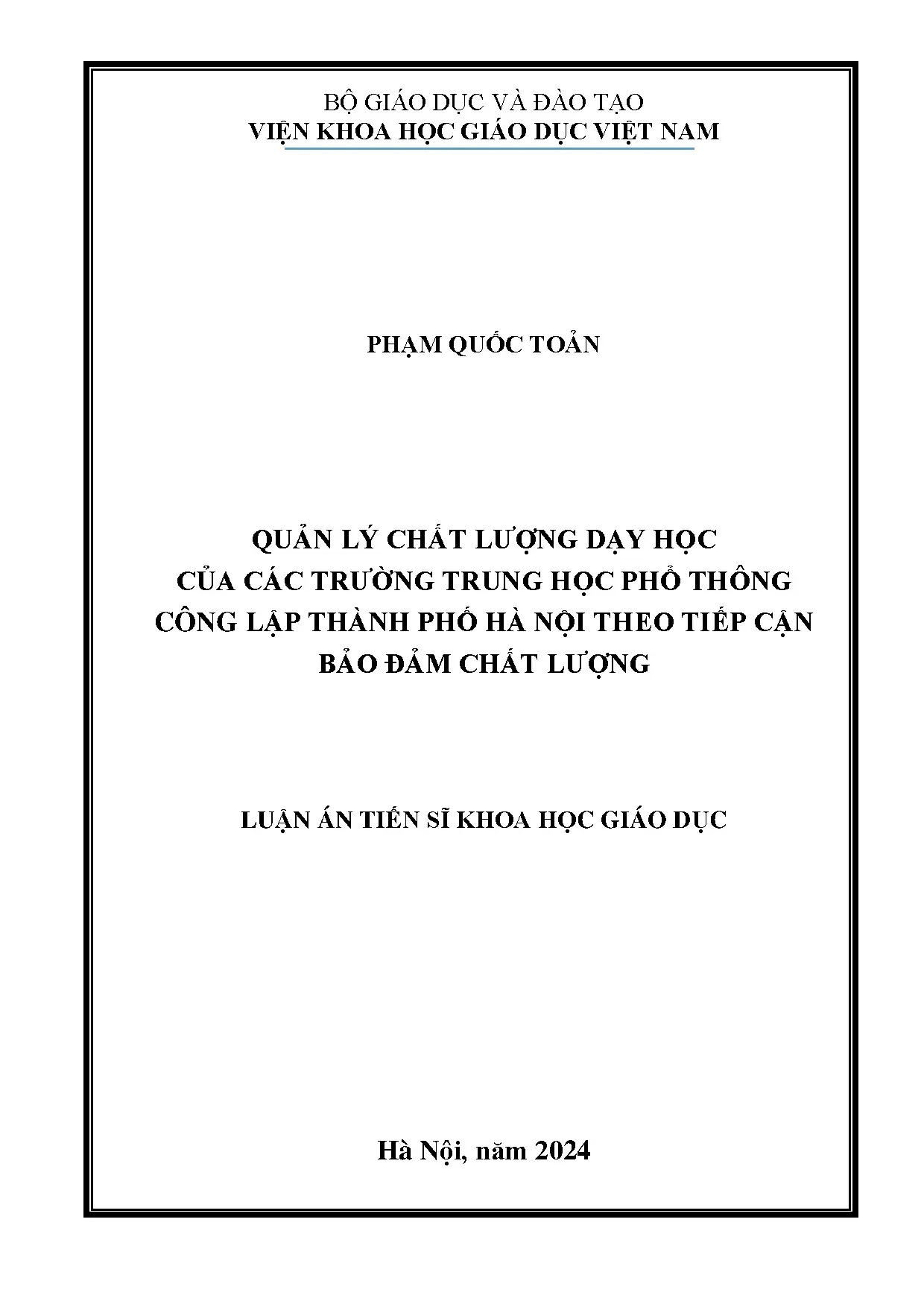 QLCL Dạy học THPT công lập Hà Nội theo BĐCL Luận án