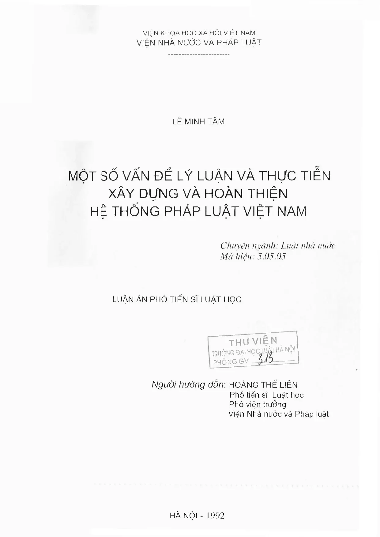 Hoàn thiện hệ thống pháp luật Việt Nam - Luận án phó tiến sĩ