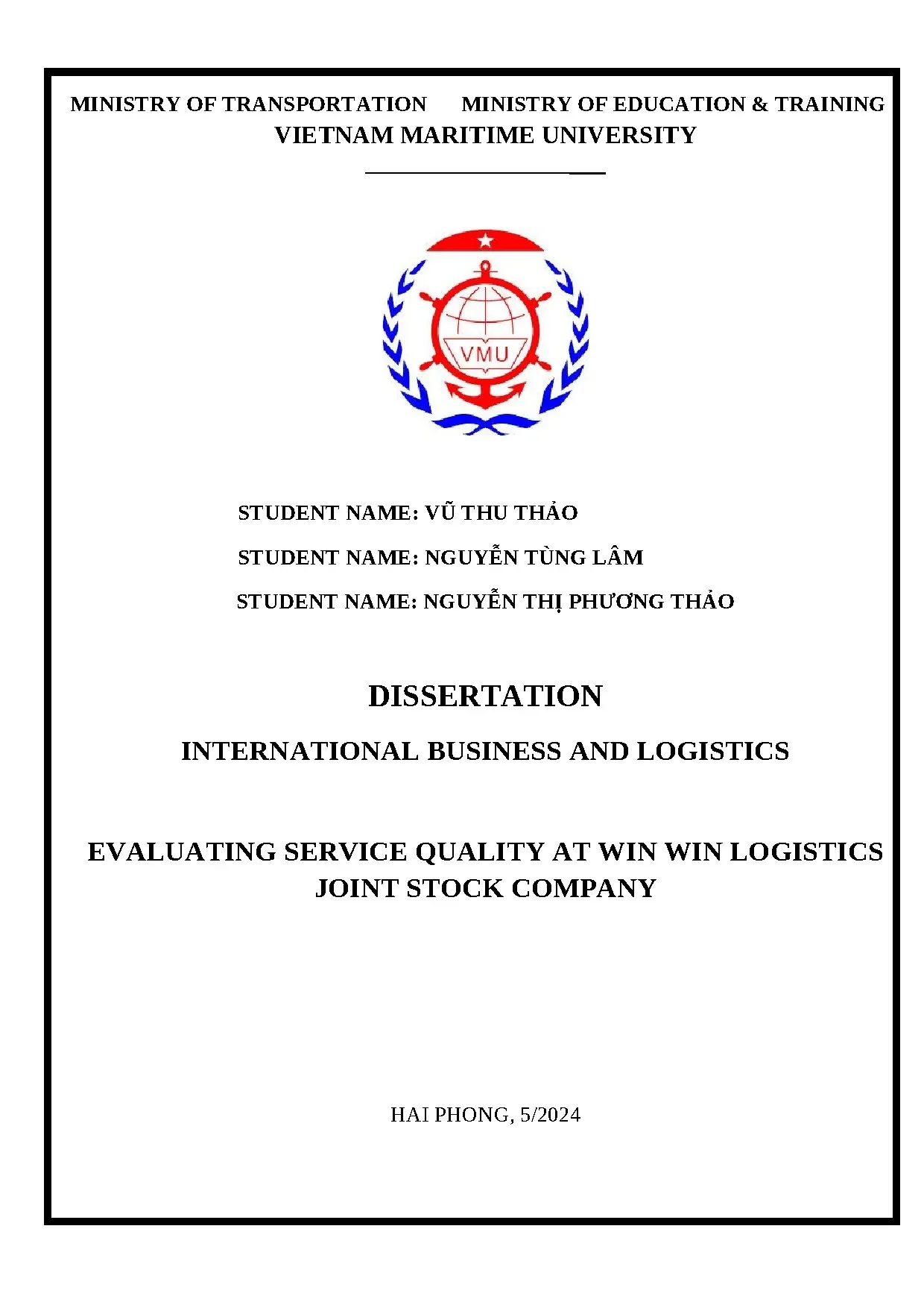 Đánh giá chất lượng dịch vụ tại Win Win Logistics