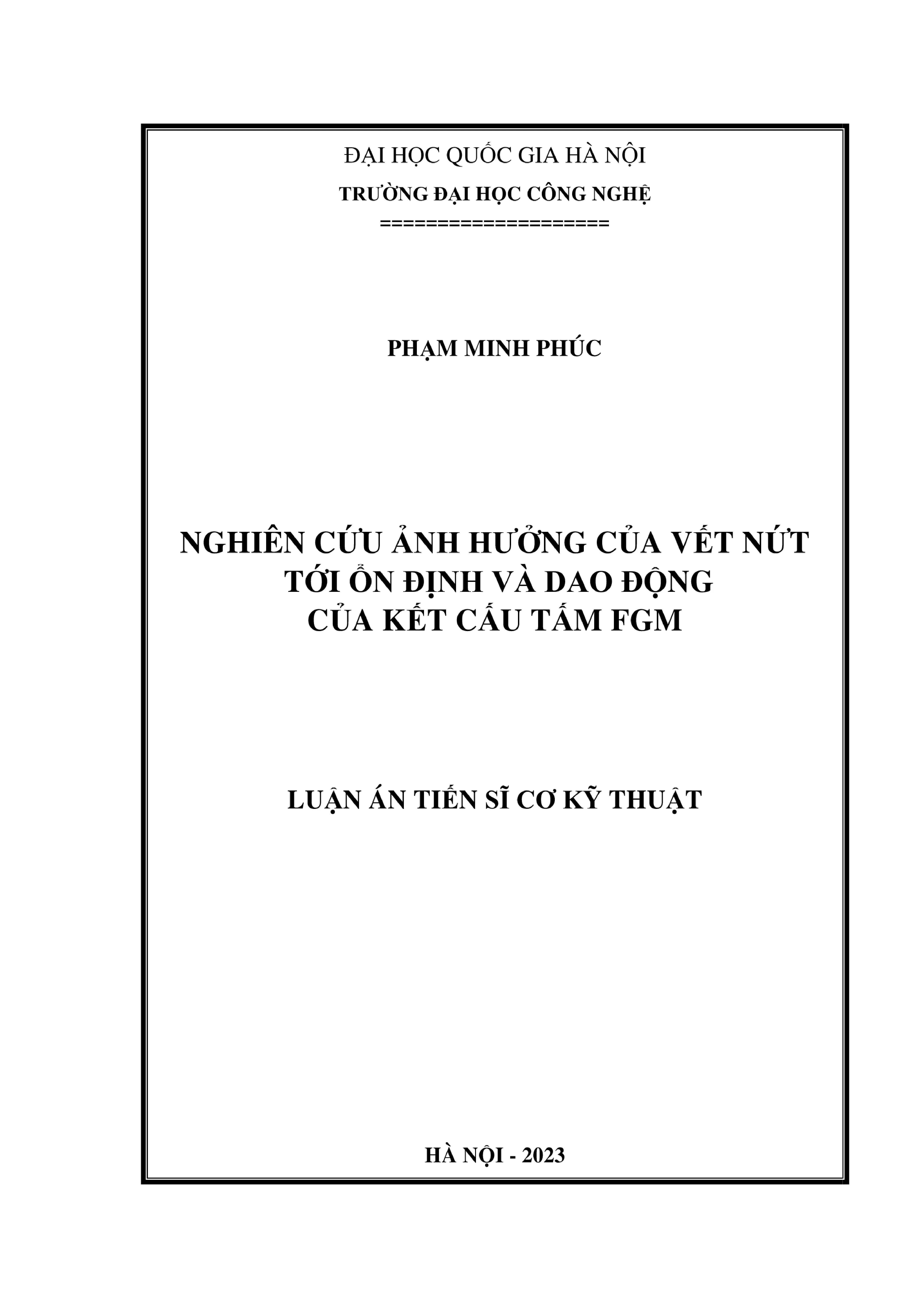 Nghiên cứu ảnh hưởng vết nứt tới ổn định, dao động tấm FGM