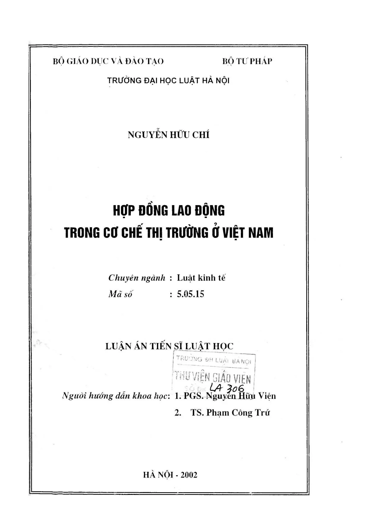 Luận án luật học: Hợp đồng lao động trong thị trường VN