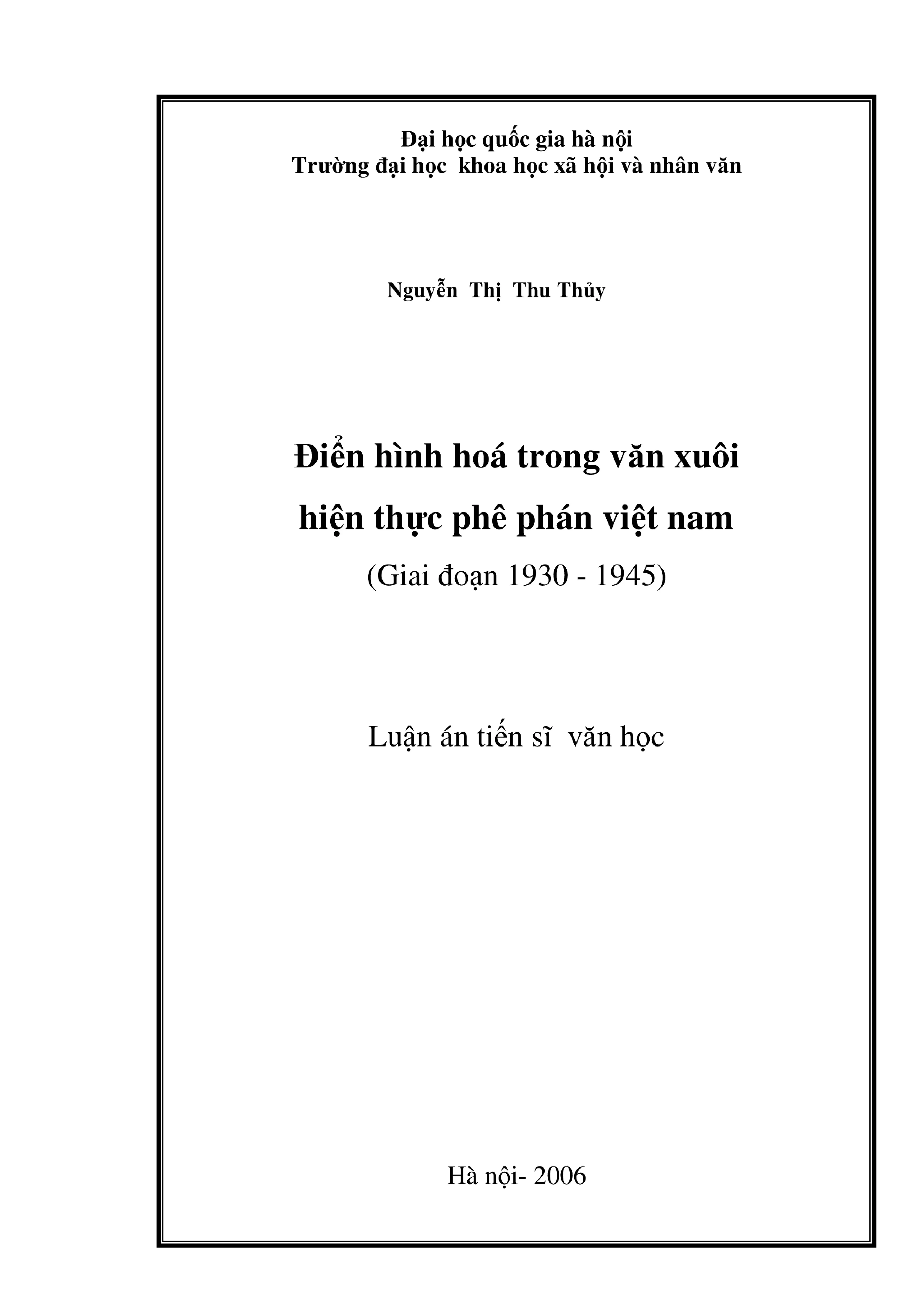 Luận án tiến sĩ về văn học hiện thực phê phán (1930-1945)