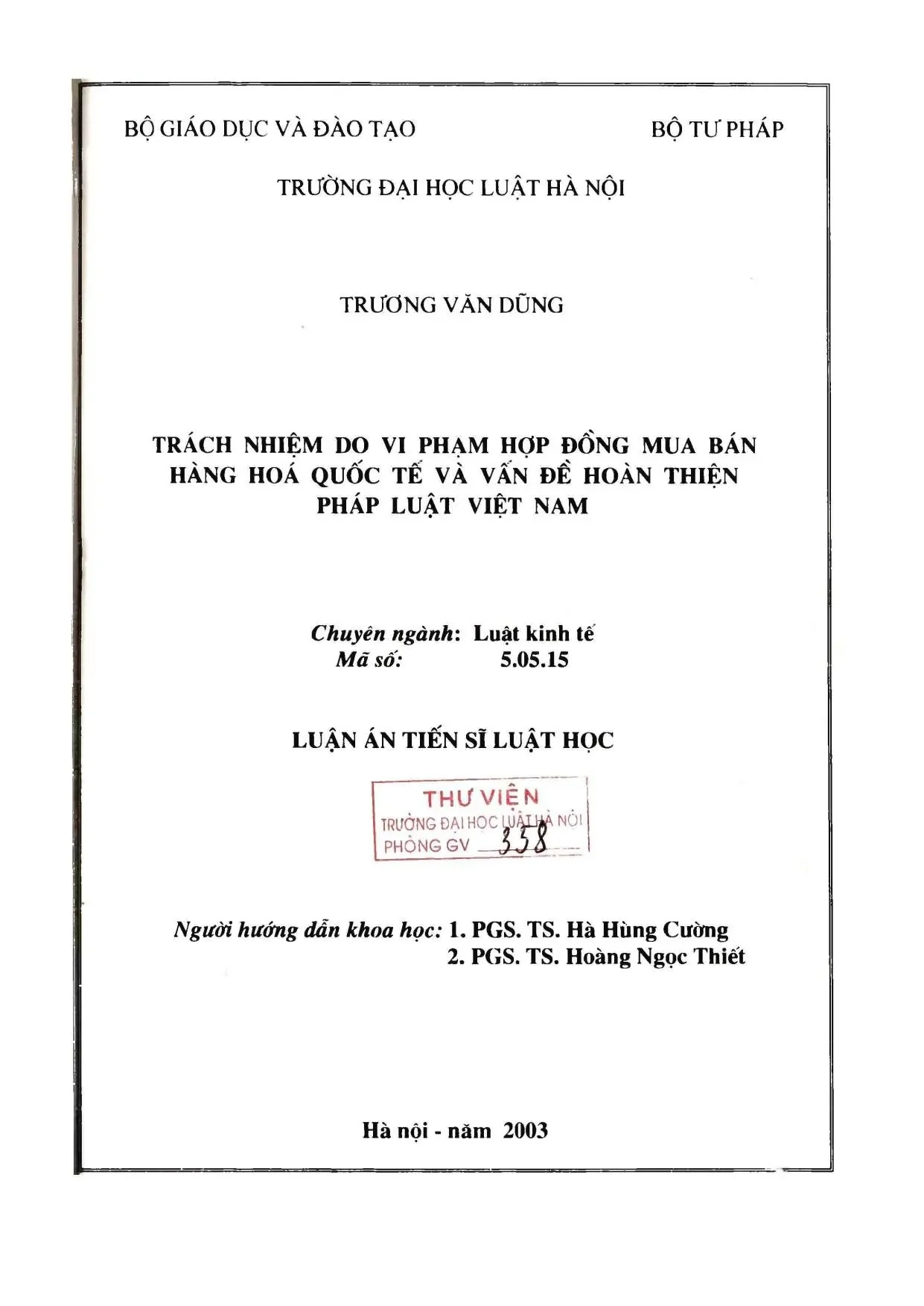 Luận án trách nhiệm vi phạm hợp đồng mua bán hàng hoá quốc tế