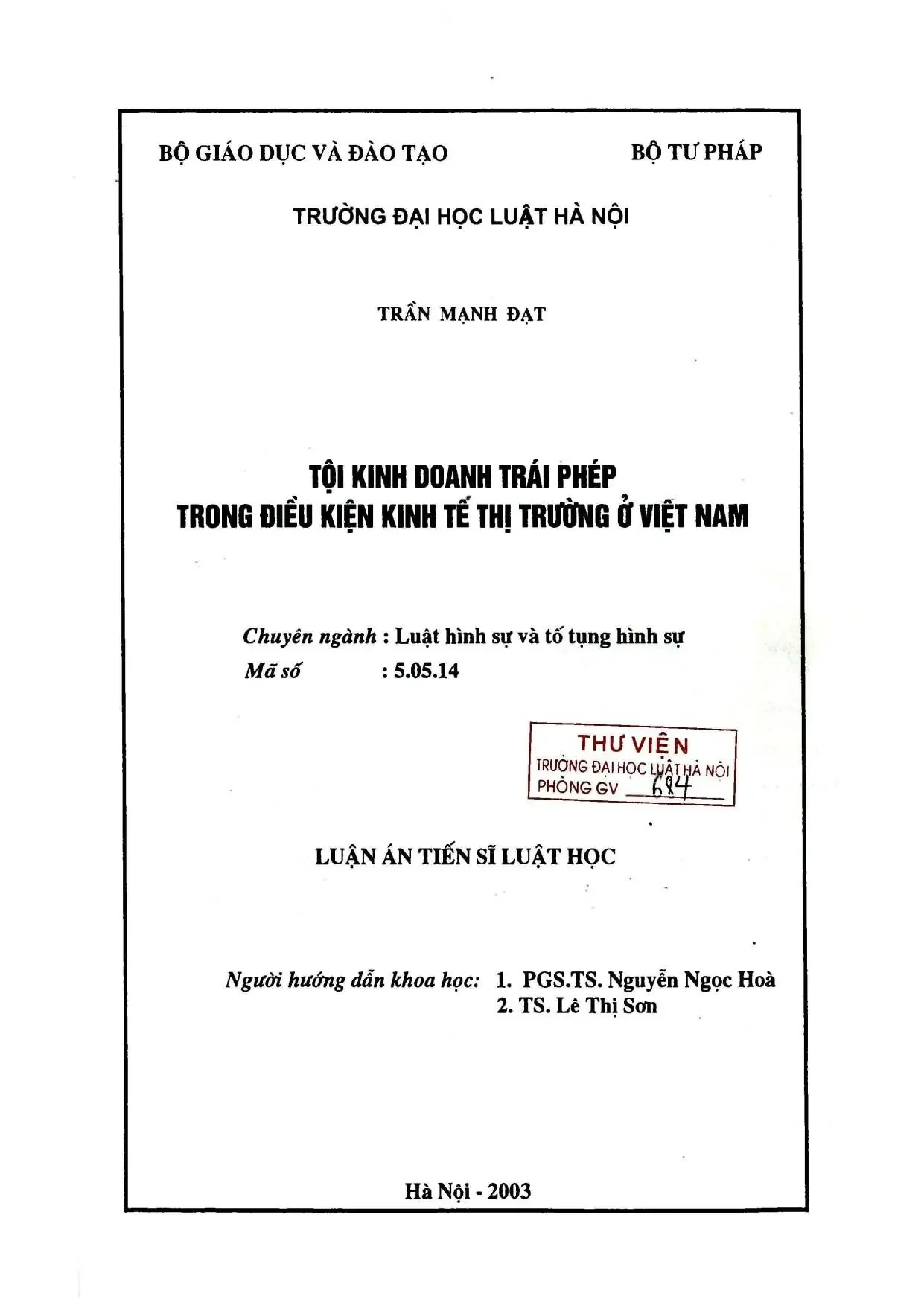 Luận án tội kinh doanh trái phép Việt Nam