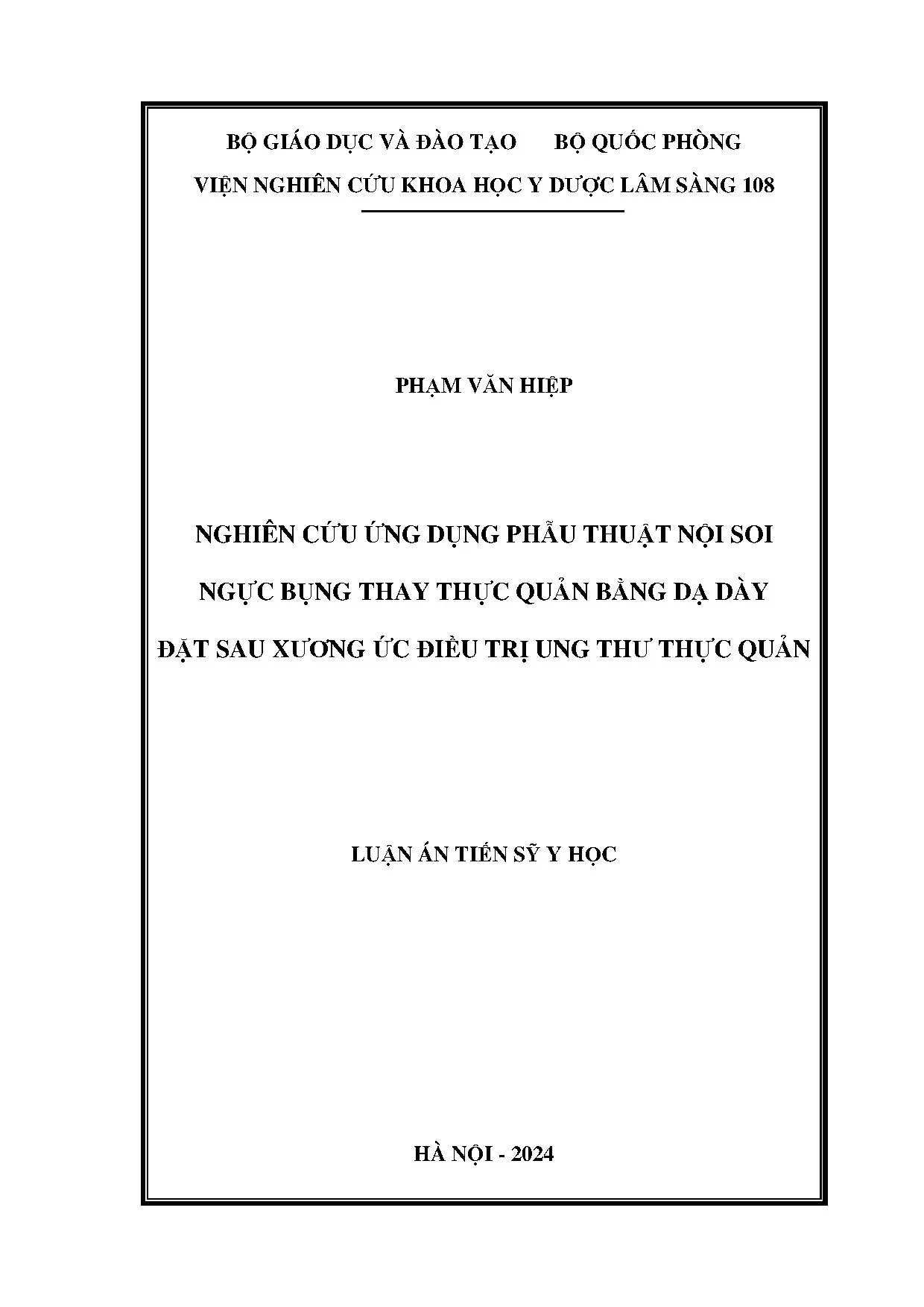 Nghiên cứu ứng dụng PTNS thay thực quản bằng dạ dày UTTQ