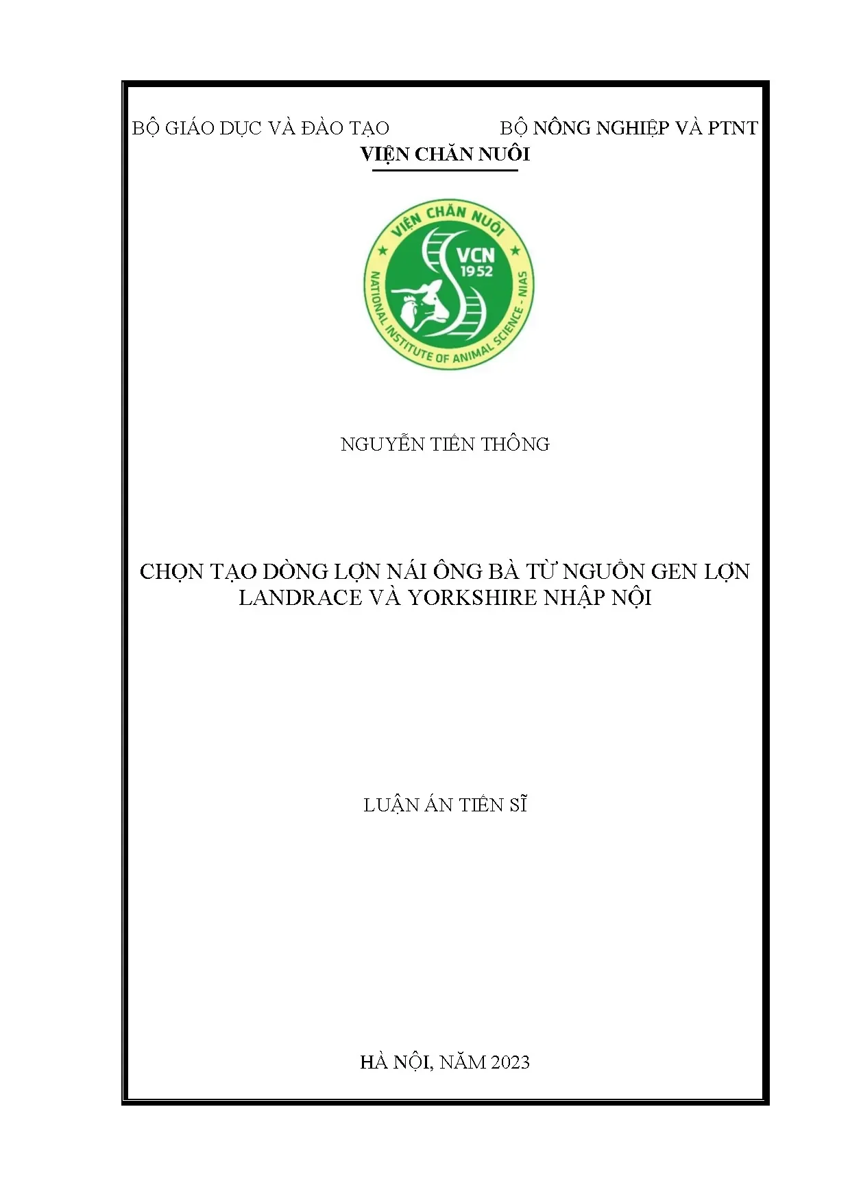 Nghiên cứu chọn tạo dòng lợn nái ông bà Landrace Yorkshire