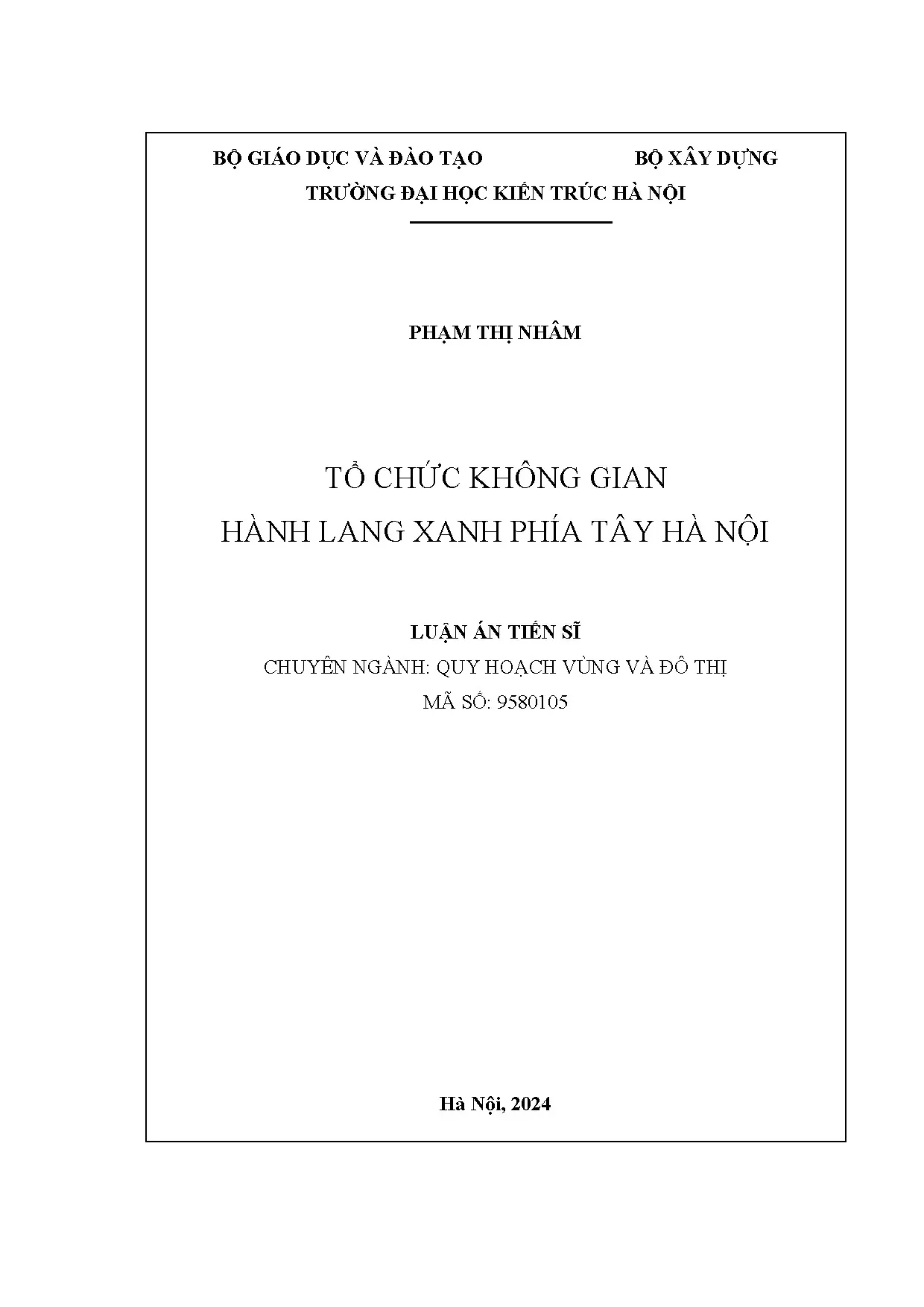 Luận án tổ chức không gian hành lang xanh Tây Hà Nội