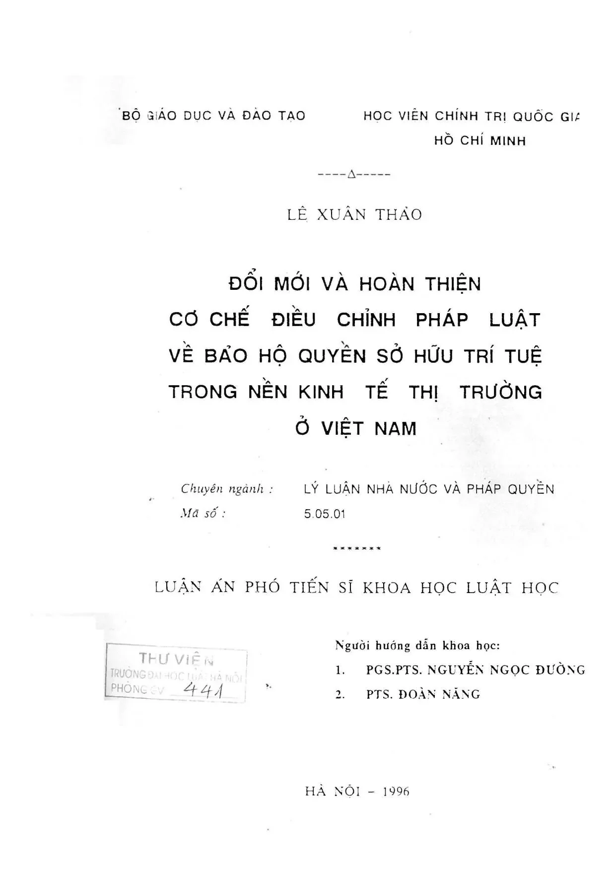 Luận án phó tiến sĩ khoa học luật học đổi mới và hoàn thiện