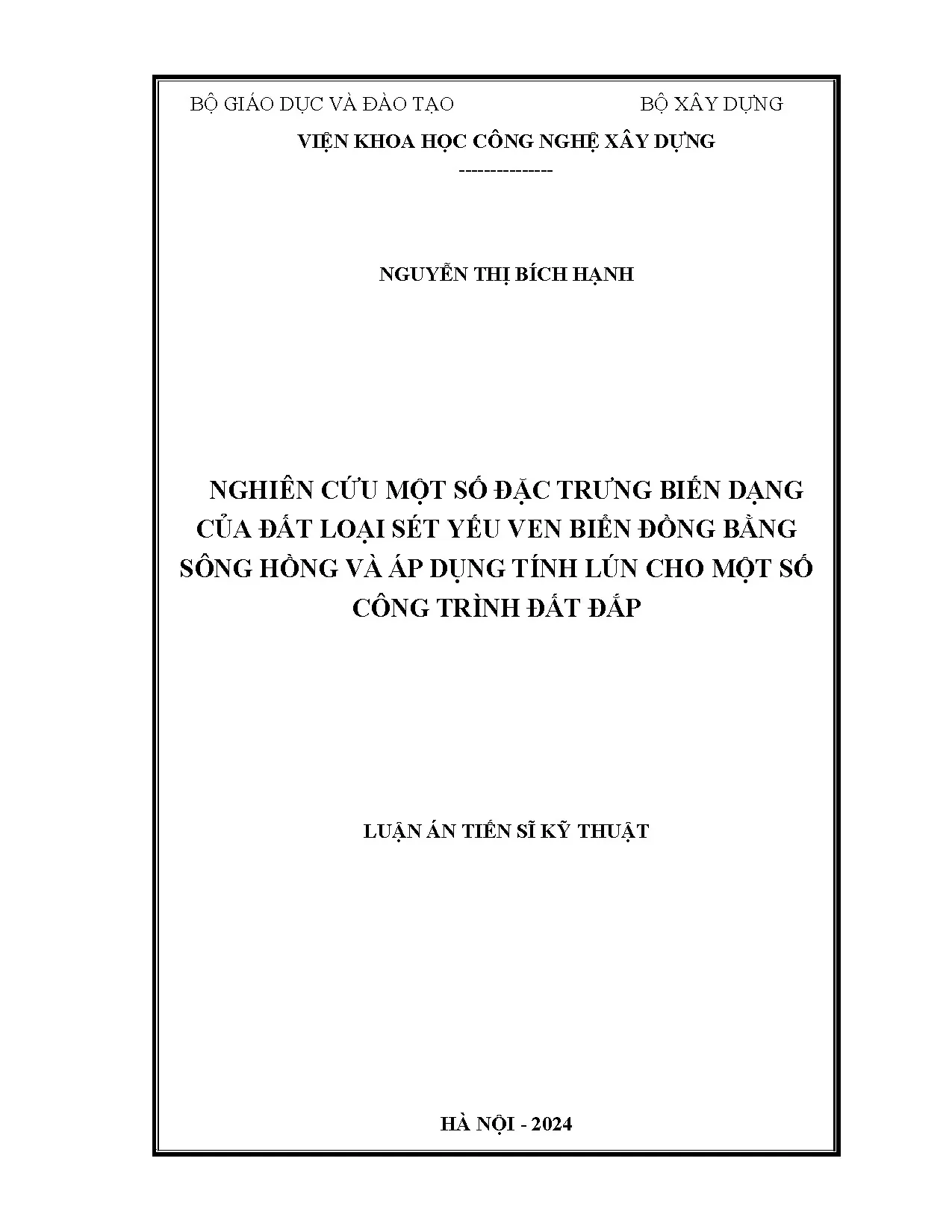 Luận án: Biến dạng đất sét yếu & tính lún công trình đất đắp