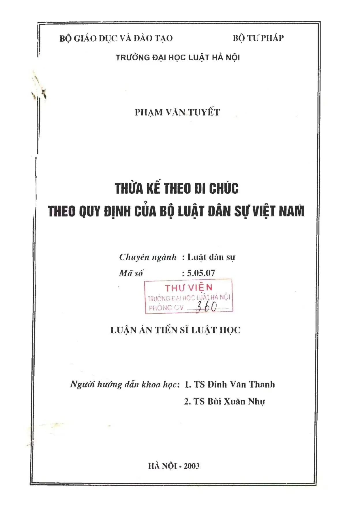 Luận án thừa kế theo di chúc - Bộ luật dân sự Việt Nam