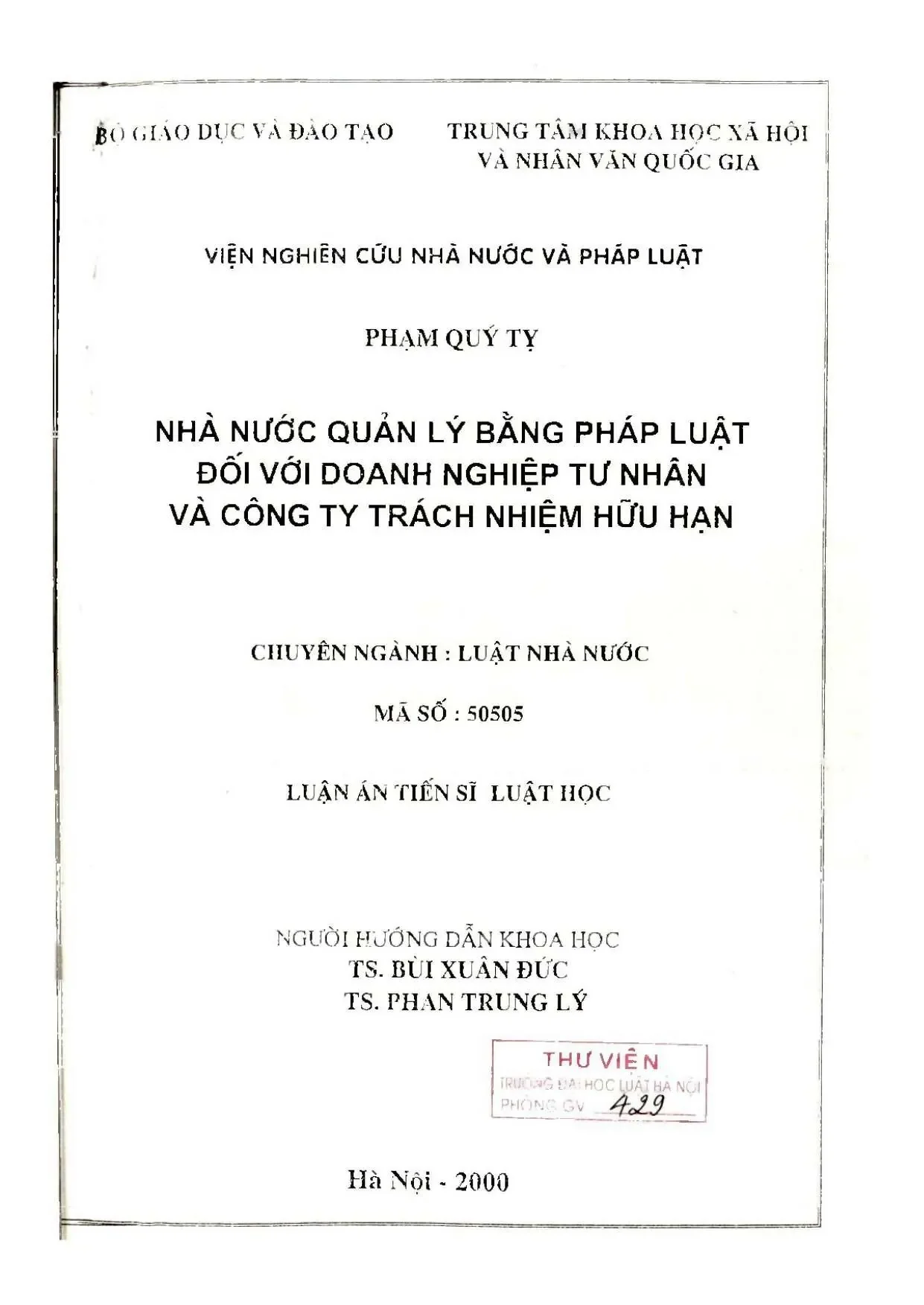 Nhà nước quản lý bằng pháp luật đối với DN tư nhân, TNHH