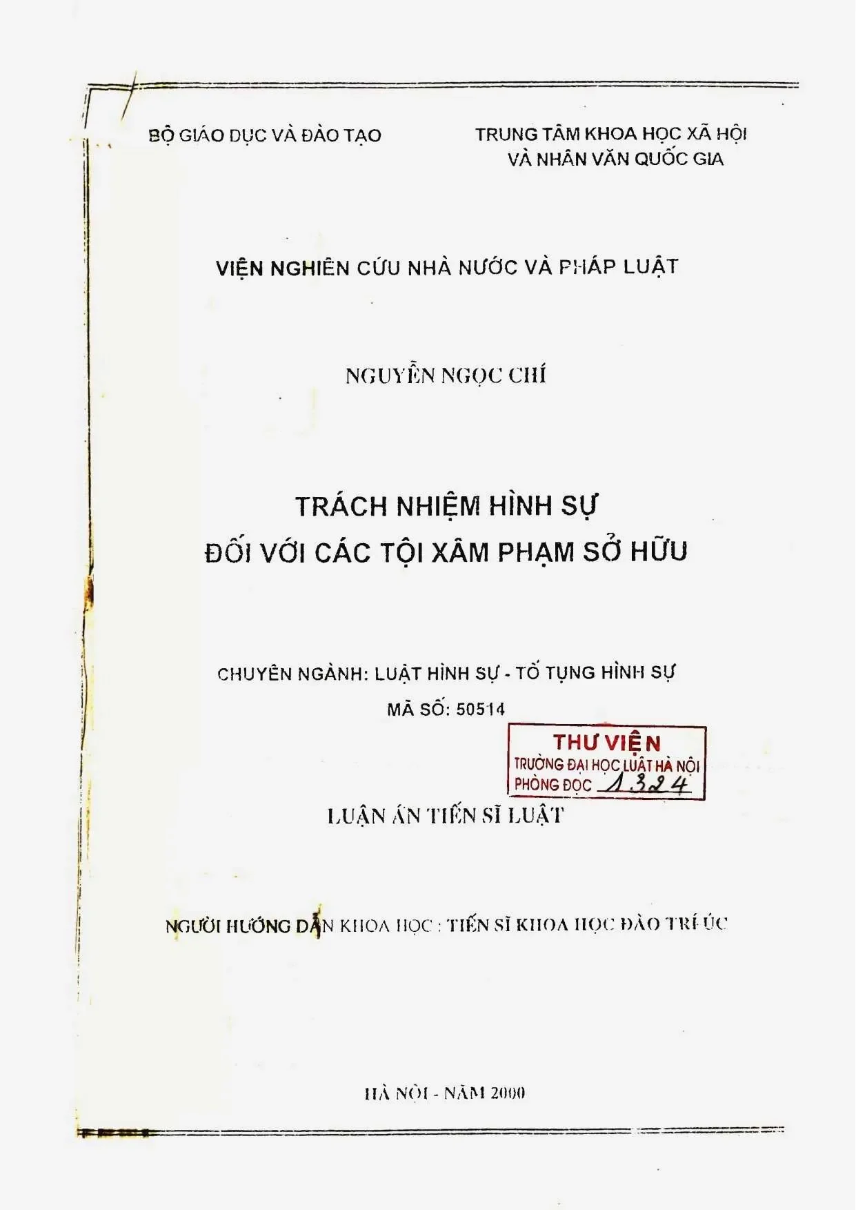 Trách nhiệm hình sự đối với tội xâm phạm sở hữu