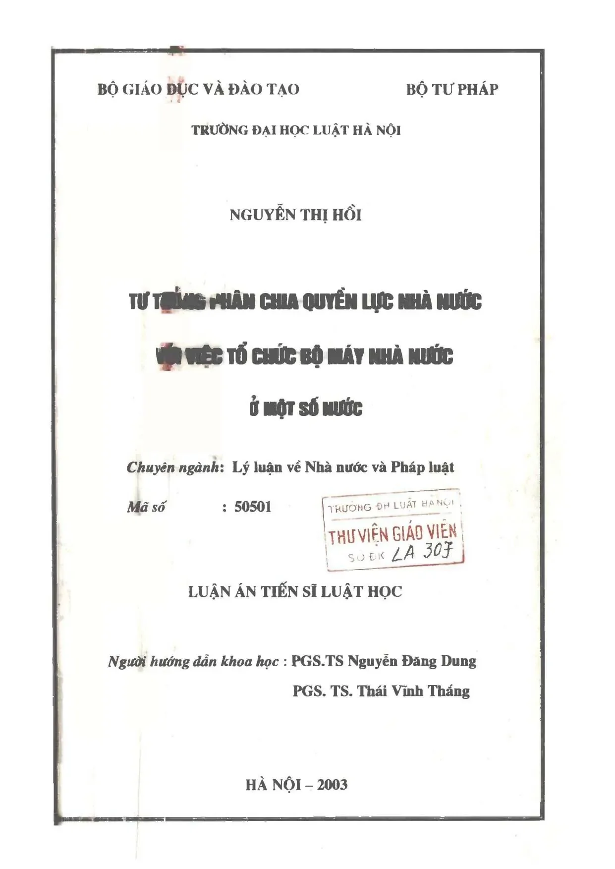 Tư tưởng phân chia quyền lực nhà nước với tổ chức bộ máy