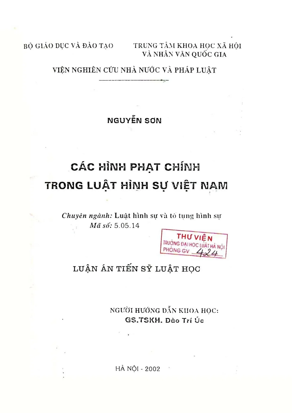 Hình phạt chính trong luật hình sự Việt Nam: Luận án tiến sĩ