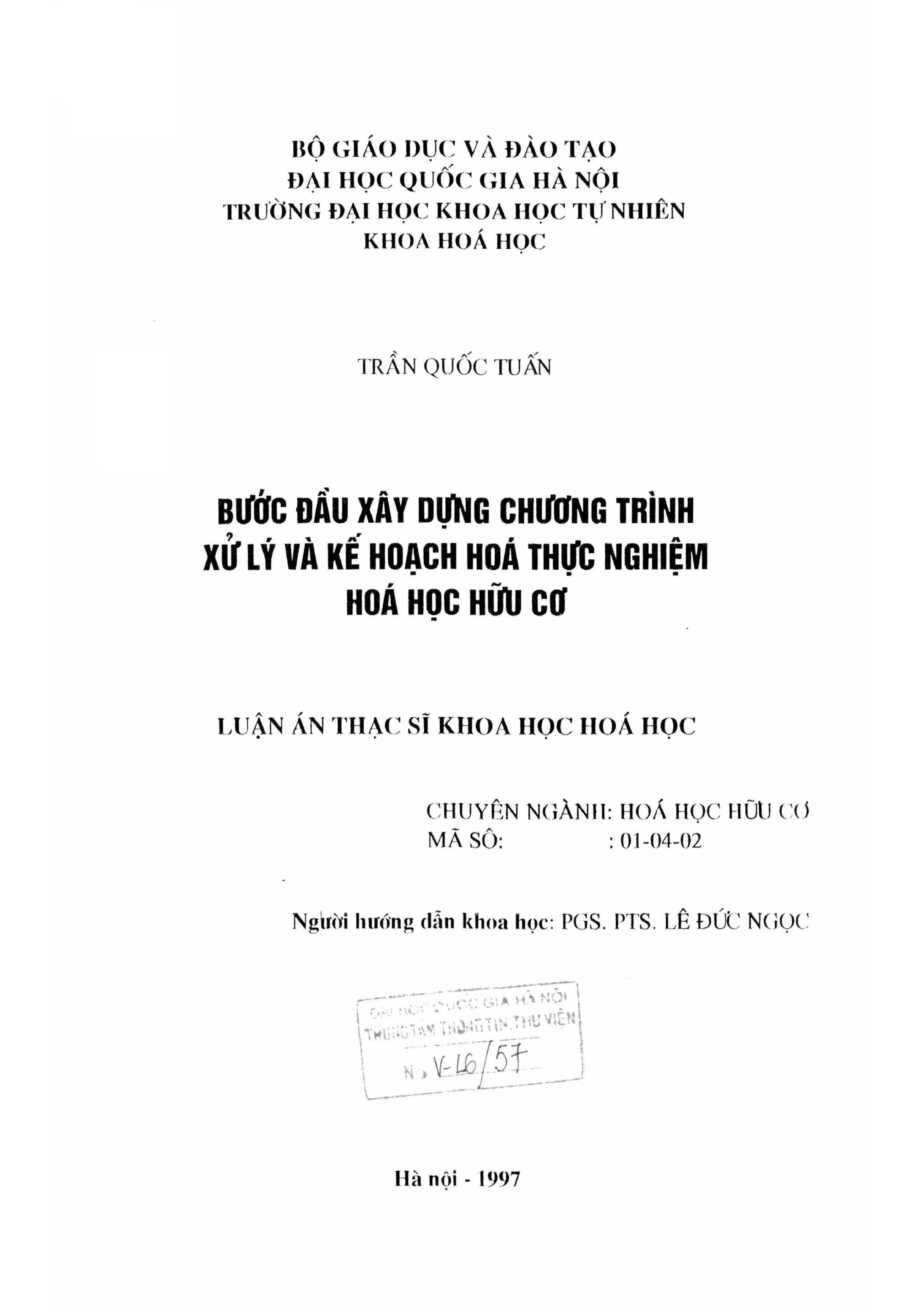 Xây dựng chương trình xử lý & kế hoạch hóa thực nghiệm hữu cơ